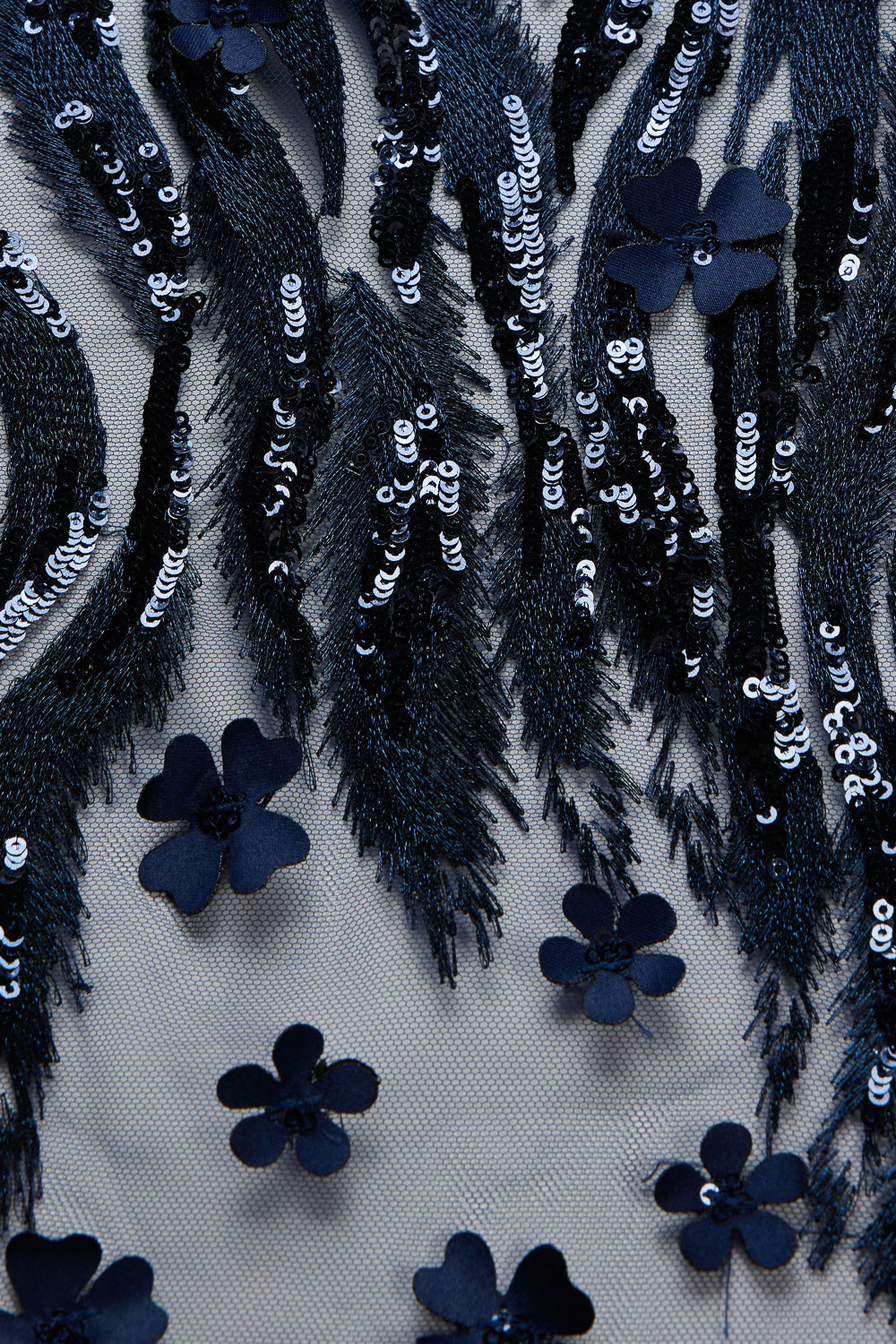 TULLE WITH METALLIC EMB & ACCESSORIES W/APPLIQUE 100% POLYESTER 50/ 52" NAVY - Exquisite Fabrics