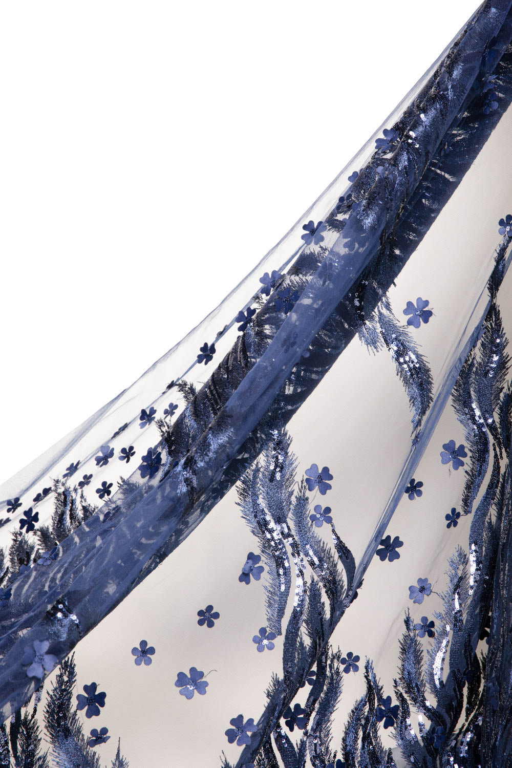 TULLE WITH METALLIC EMB & ACCESSORIES W/APPLIQUE 100% POLYESTER 50/ 52" NAVY - Exquisite Fabrics