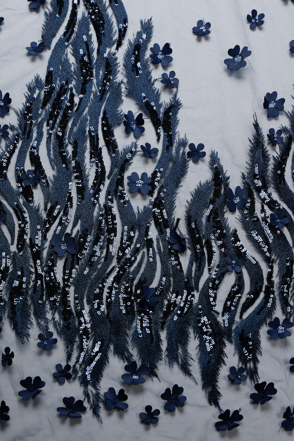 TULLE WITH METALLIC EMB & ACCESSORIES W/APPLIQUE 100% POLYESTER 50/ 52" NAVY - Exquisite Fabrics