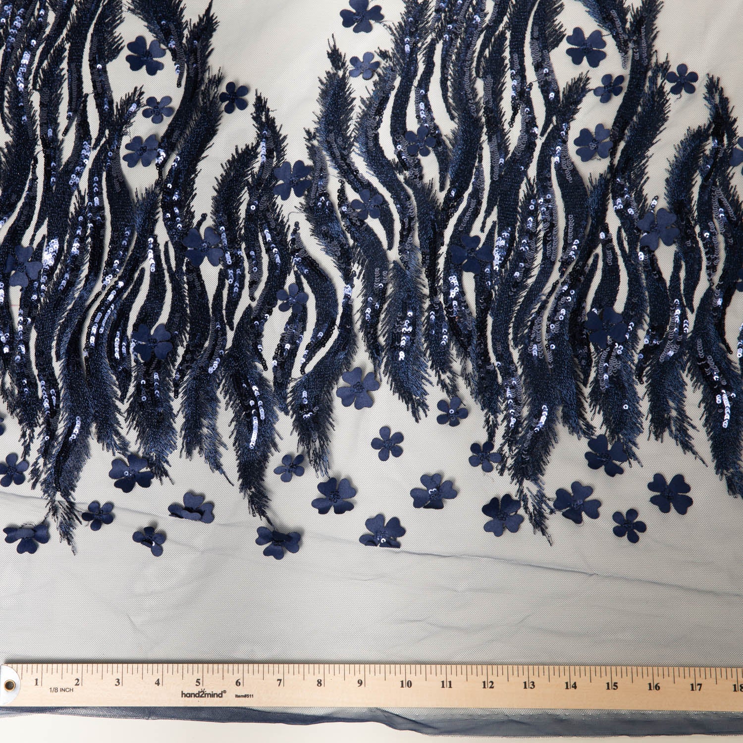 TULLE WITH METALLIC EMB & ACCESSORIES W/APPLIQUE 100% POLYESTER 50/ 52" NAVY - Exquisite Fabrics
