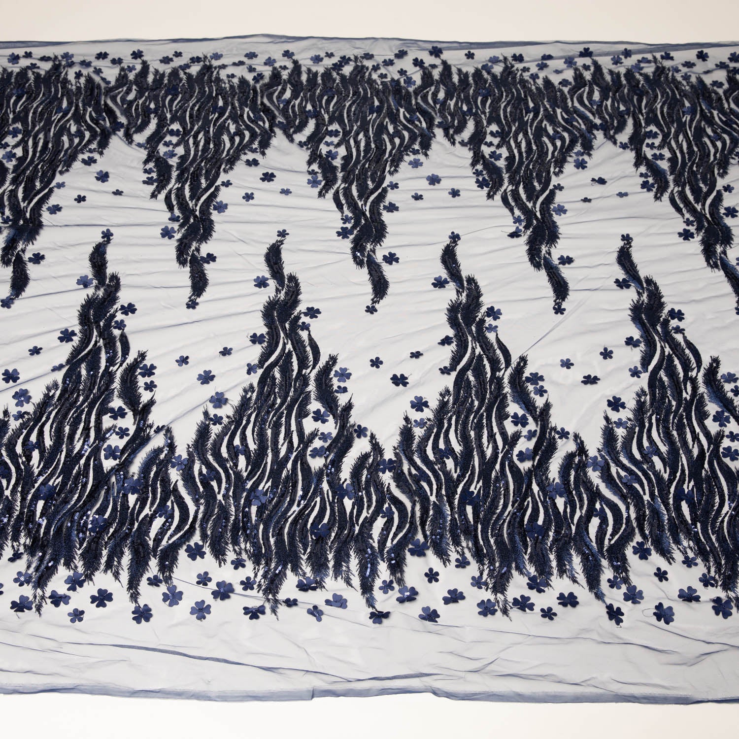 TULLE WITH METALLIC EMB & ACCESSORIES W/APPLIQUE 100% POLYESTER 50/ 52" NAVY - Exquisite Fabrics