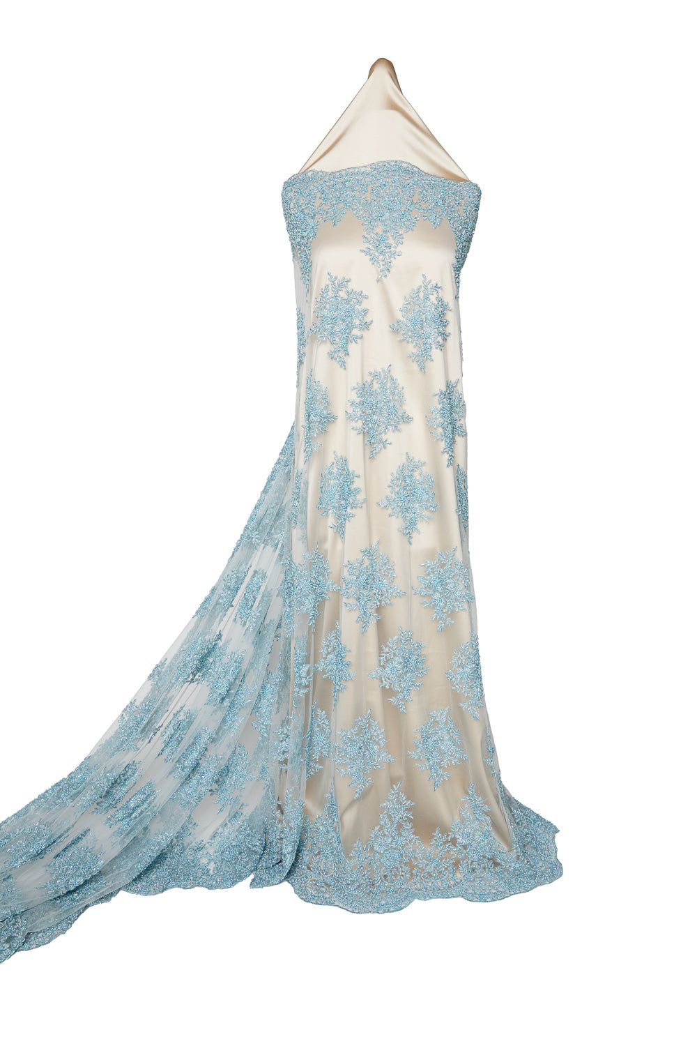 TULLE WITH METALLIC EMB WITH BEADS AND SEQ 100% POLYESTER 50/ 52" BABY BLUE - Exquisite Fabrics