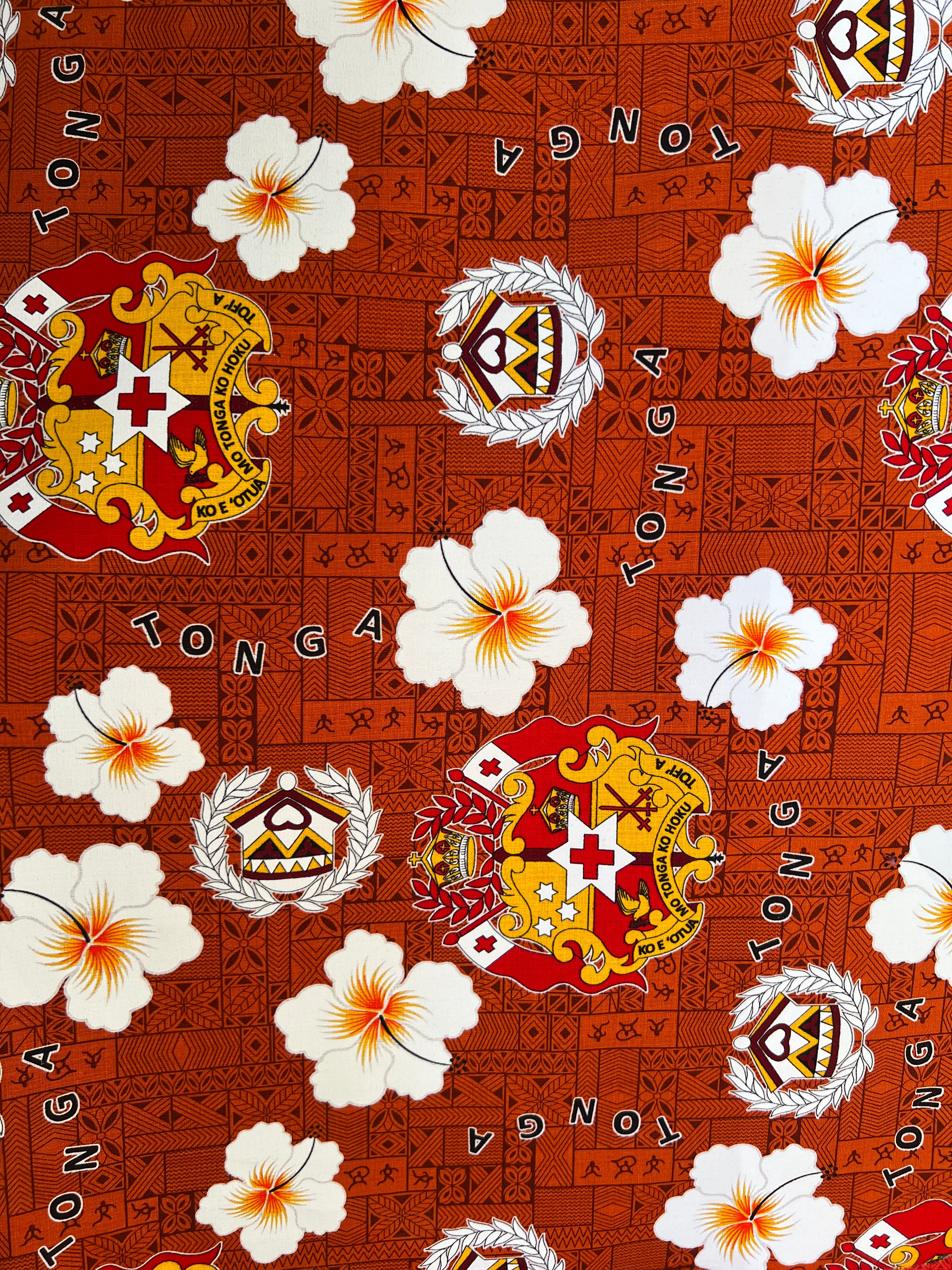 Tonga Seal Hibiscus All Over Design Cotton Light Barkcloth Fabric | Islands Fabric