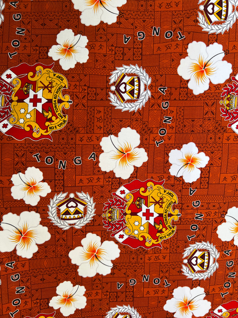 Tonga Seal Hibiscus All Over Design Cotton Light Barkcloth Fabric | Islands Fabric