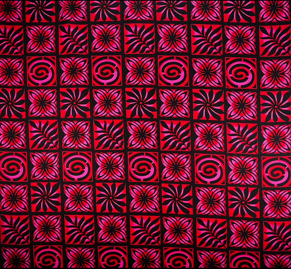 Traditional Polynesian Tapa Checkered Design Cotton Light Barkcloth Fabric | Islands Fabric