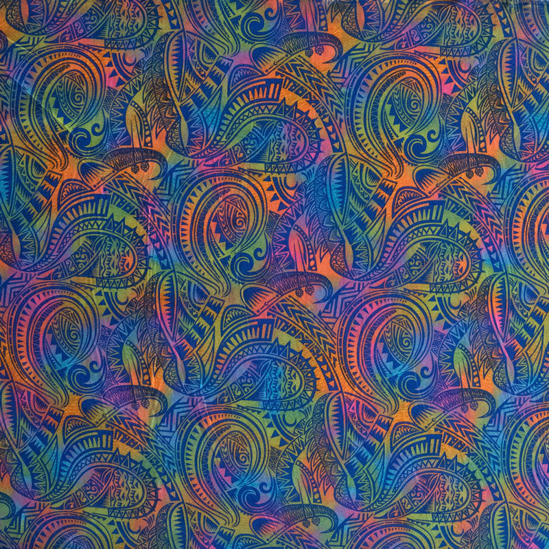 Traditional Polynesian Tattoo Design Watercolor Polyester Fabric | Islands Fabric