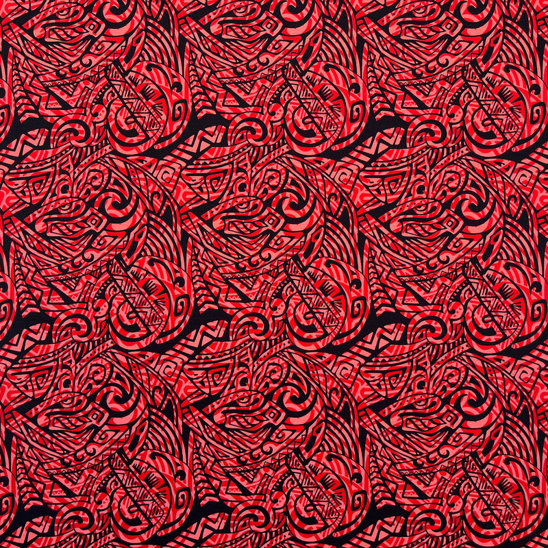Traditional Polynesian Tattoo Swirl design Cotton Light Barkcloth Fabric | Islands Fabric