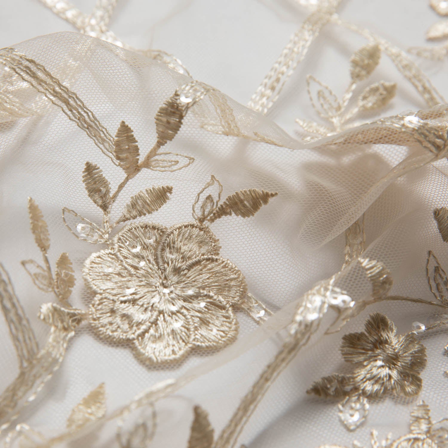 Tulle Lace Fabric Embroidered with Sequins and Floral Design 52" Wide | Exquisite Fabric