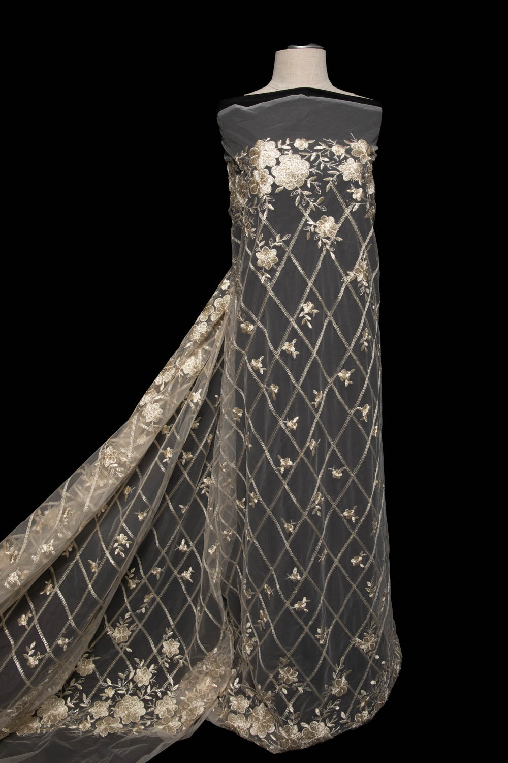 Tulle Lace Fabric Embroidered with Sequins and Floral Design 52" Wide | Exquisite Fabric