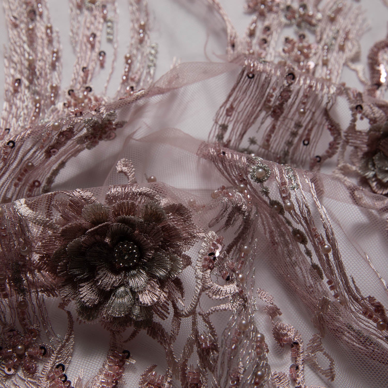 Tulle Lace Fabric Embroidered with Beautiful 3D Floral Pattern 52" Wide | Exquisite Fabric