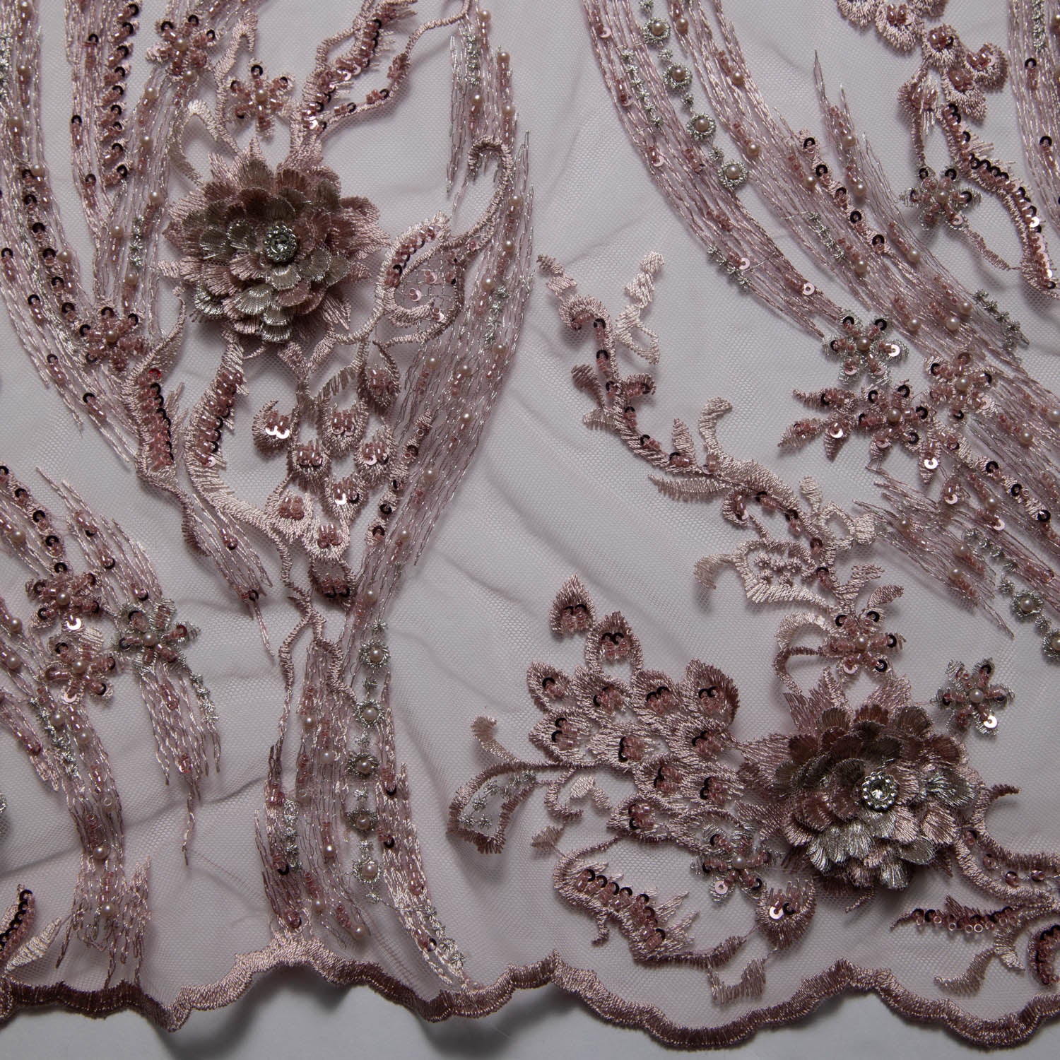 Tulle Lace Fabric Embroidered with Beautiful 3D Floral Pattern 52" Wide | Exquisite Fabric