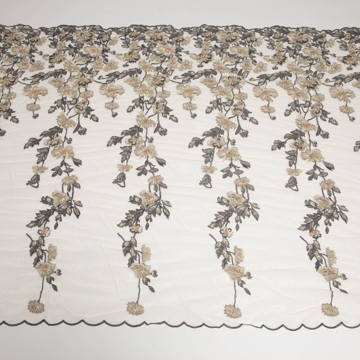 Tulle Lace Fabric Embroidered W/Applique with 3D Floral Design 52" Wide | Exquisite Fabric