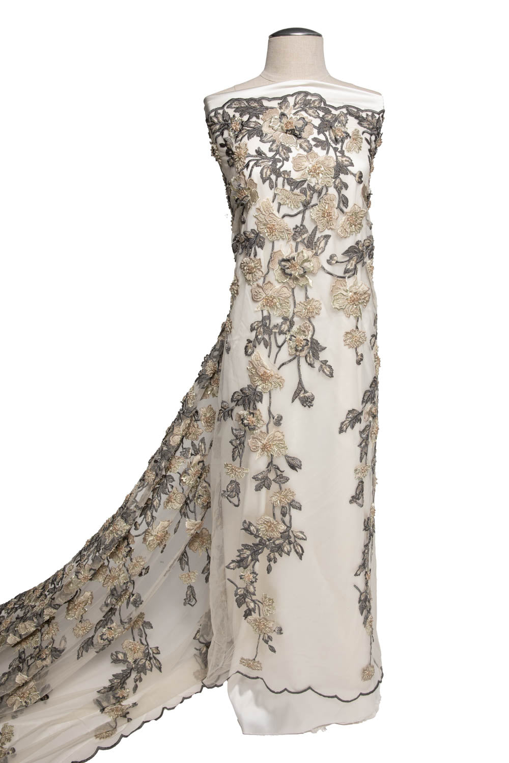 Tulle Lace Fabric Embroidered W/Applique with 3D Floral Design 52" Wide | Exquisite Fabric