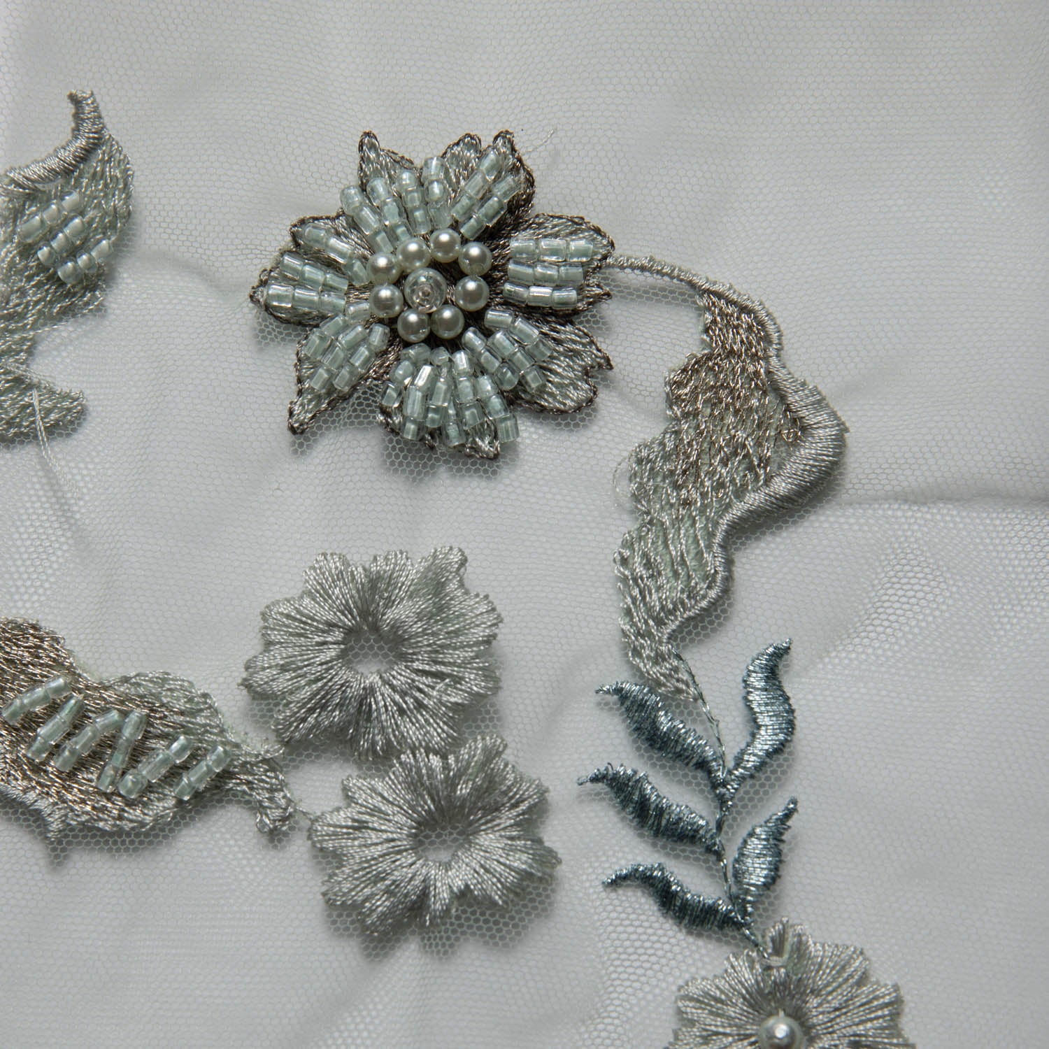 Tulle Lace Fabric Embroidered with Applique and Amazing 3D Floral Design 52" Wide | Exquisite Fabric