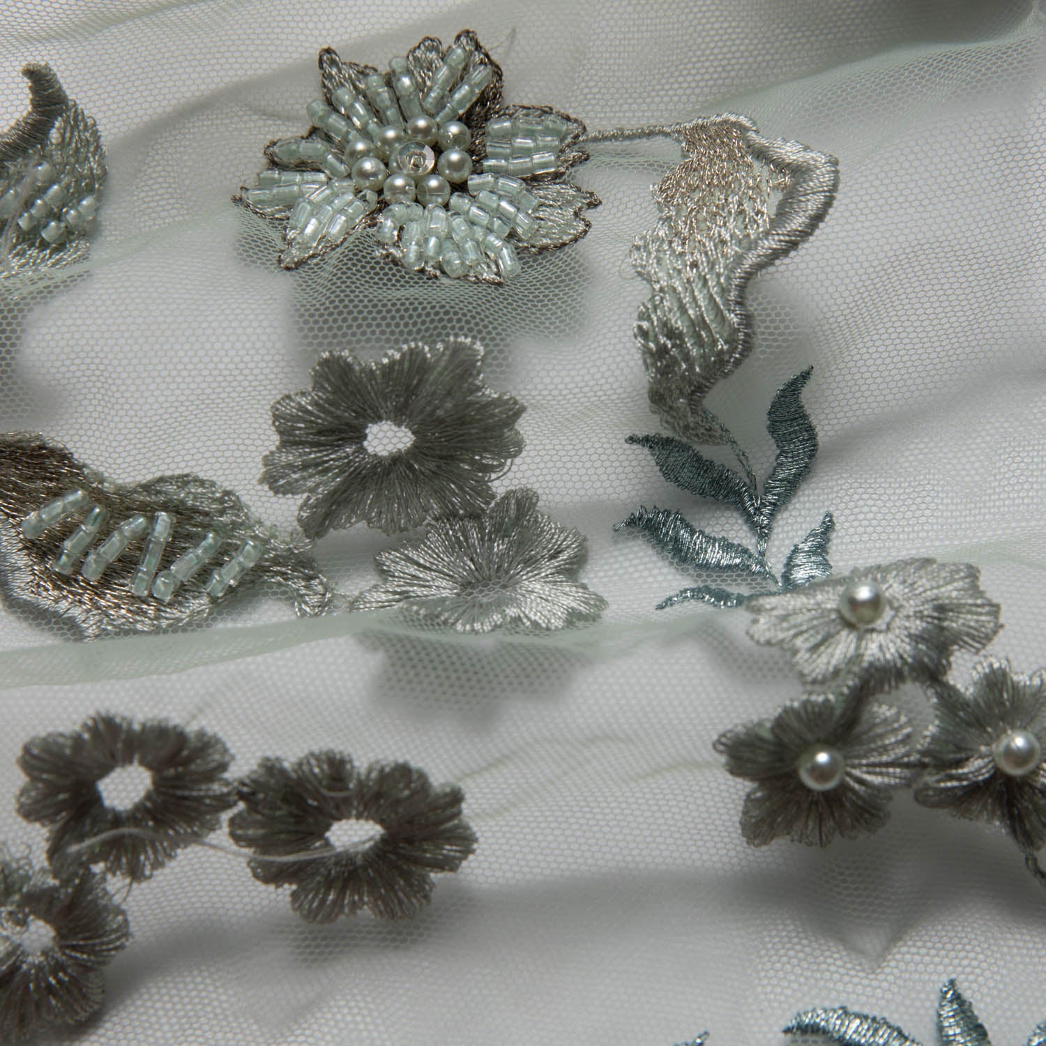 Tulle Lace Fabric Embroidered with Applique and Amazing 3D Floral Design 52" Wide | Exquisite Fabric