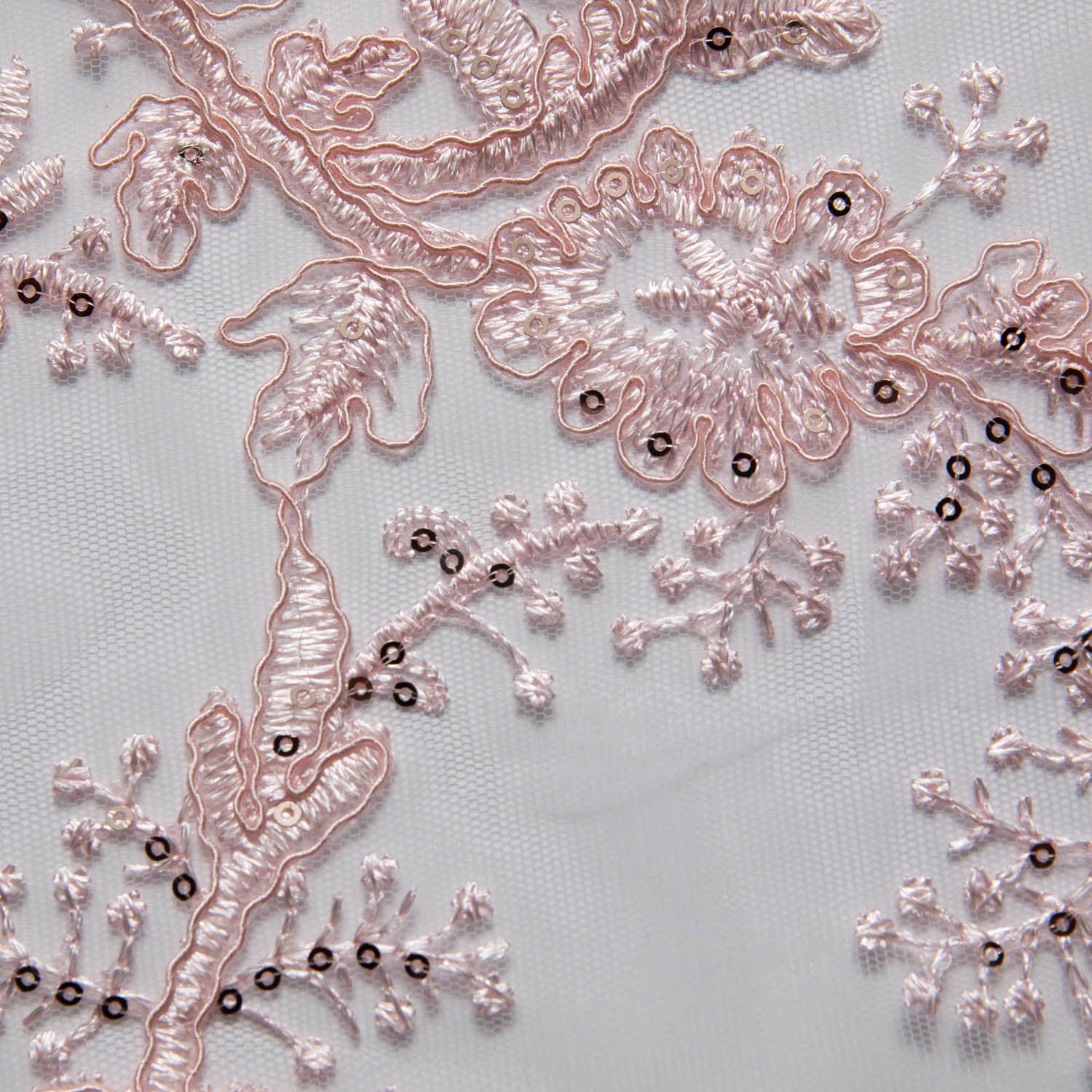 Tulle Lace Fabric Embroidered with Cord, Sequins and Floral Design 52" Wide | Exquisite Fabric