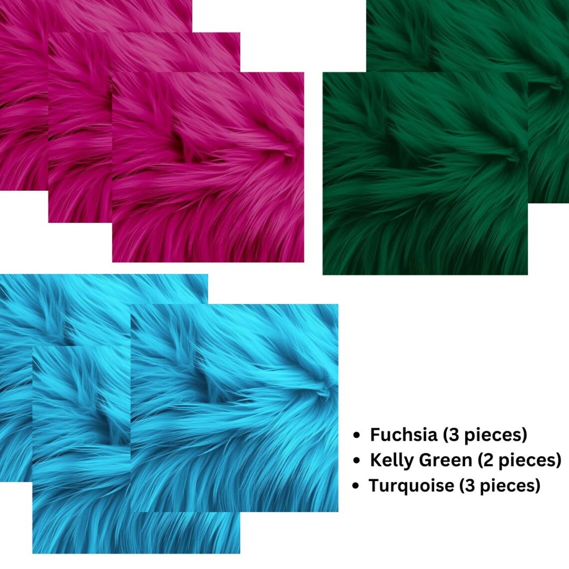 Faux Fur craft patches 10X10 Inch Shaggy DIY Patches 8 Pack