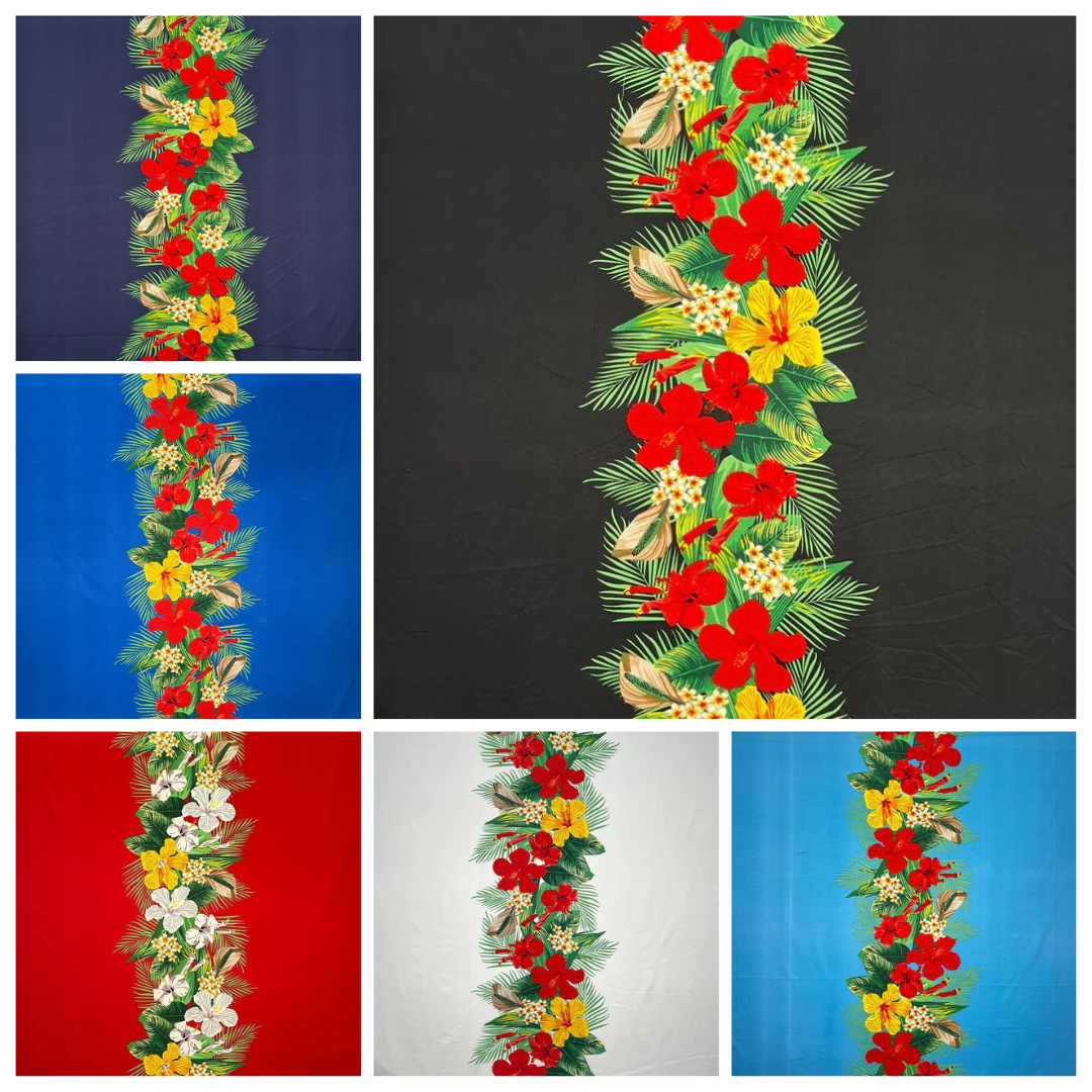 Tropical Flowers middle Border Peachskin Fabric | Islands Fabric