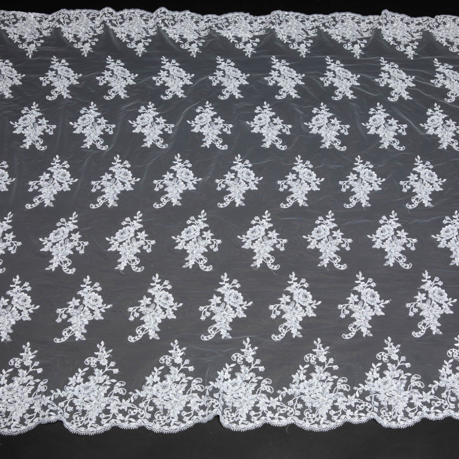 Tulle Lace Fabric Embroidered with Beautiful Floral Pattern 52" Wide | Exquisite Fabric