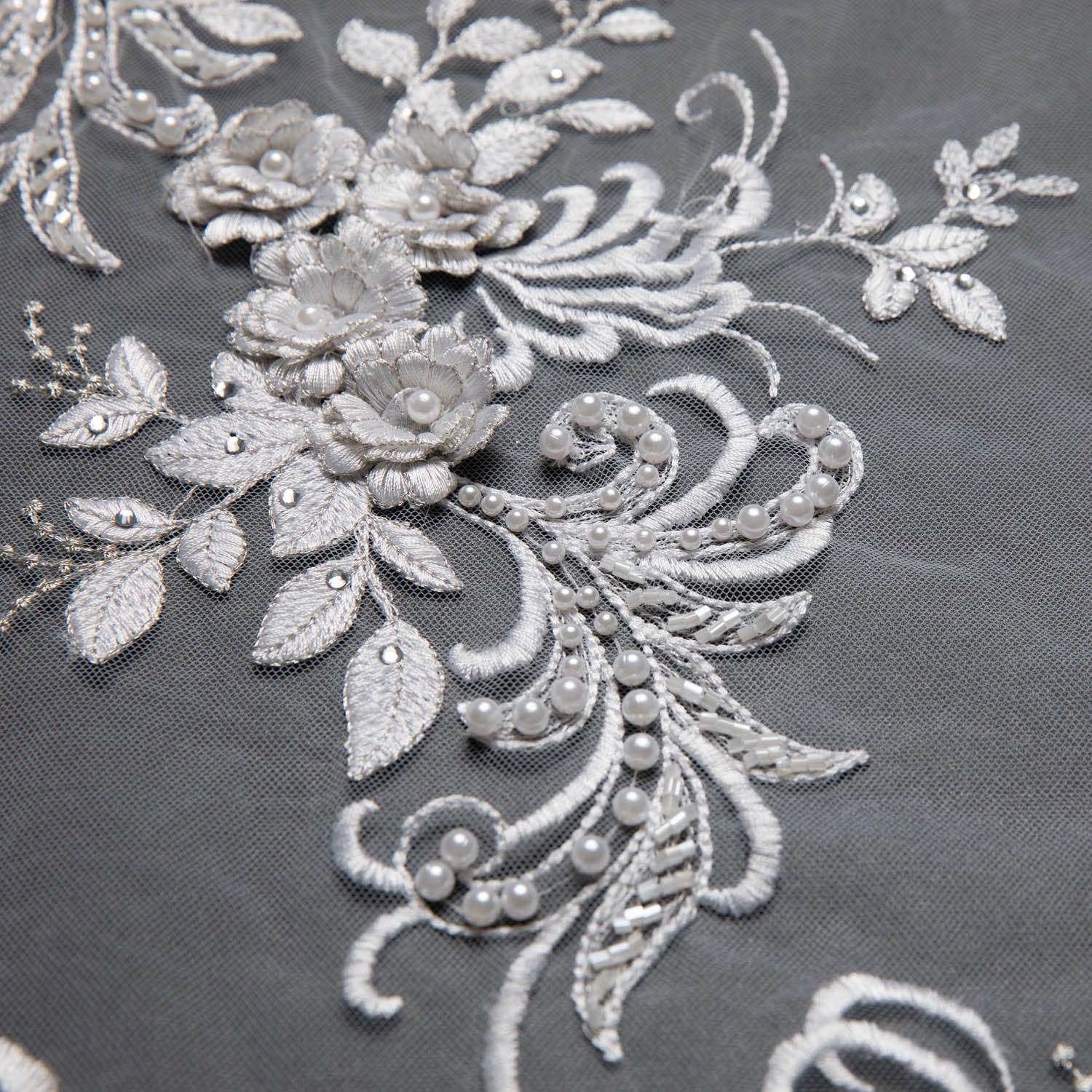 Tulle Lace Fabric Embroidered W/Applique with Sophisticated 3D Floral Design 52" Wide | Exquisite Fabric