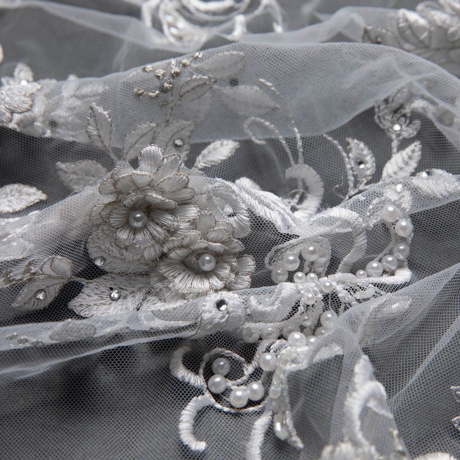 Tulle Lace Fabric Embroidered W/Applique with Sophisticated 3D Floral Design 52" Wide | Exquisite Fabric