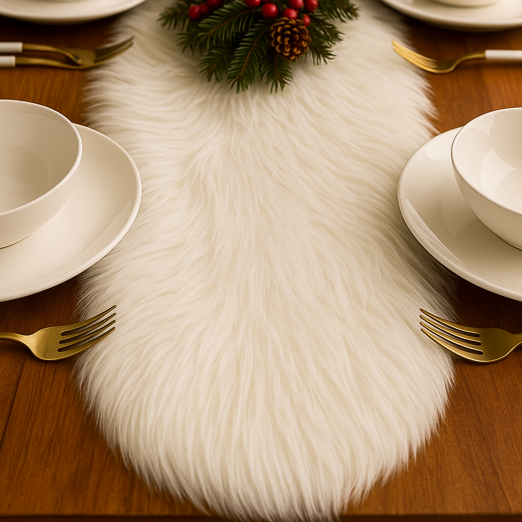 White Faux Fur Table Runners - Elegant Decor for Every Occasion