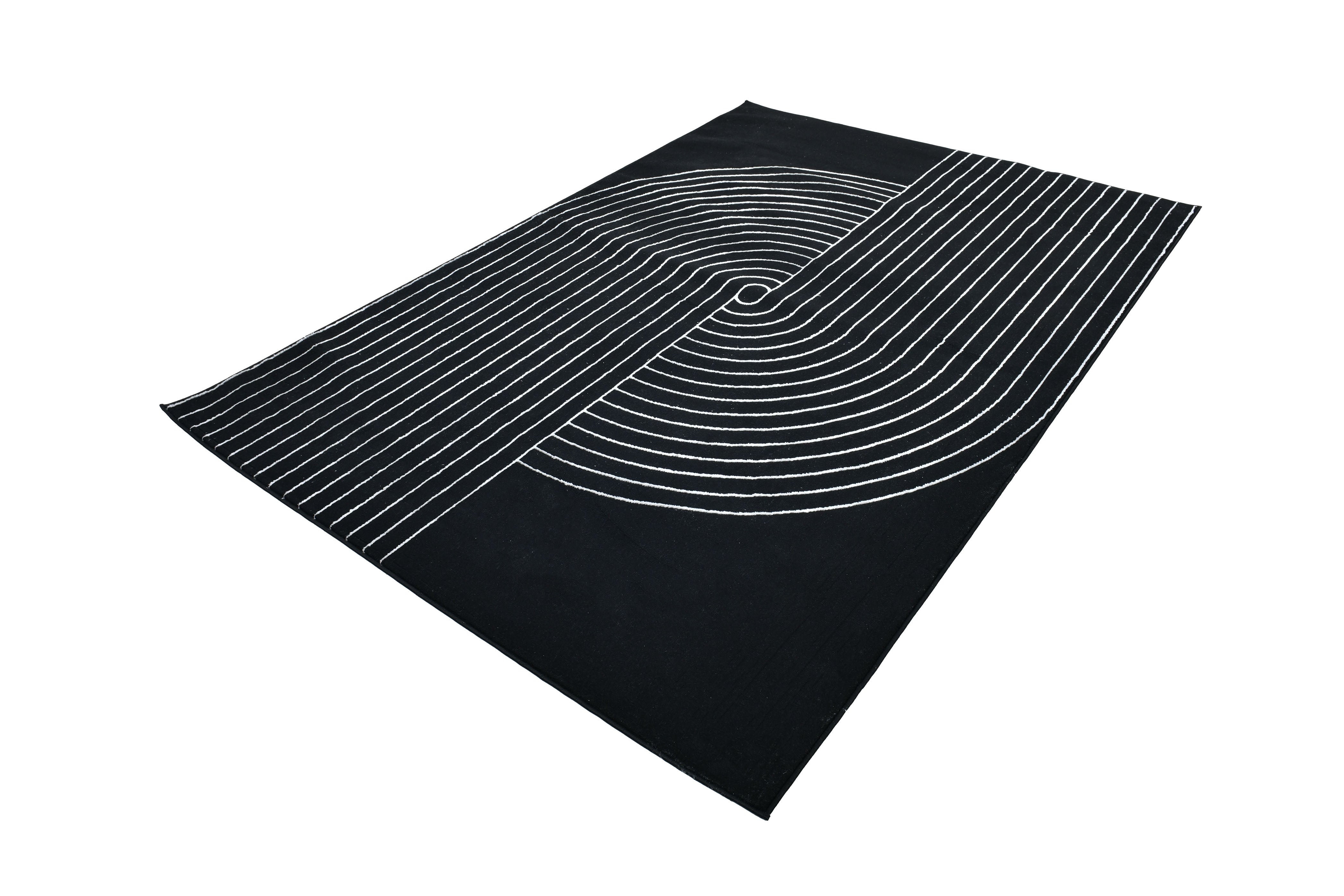 Black Area Rug with White Geometric Circle Design – Soft Touch - Z330B (POL812)