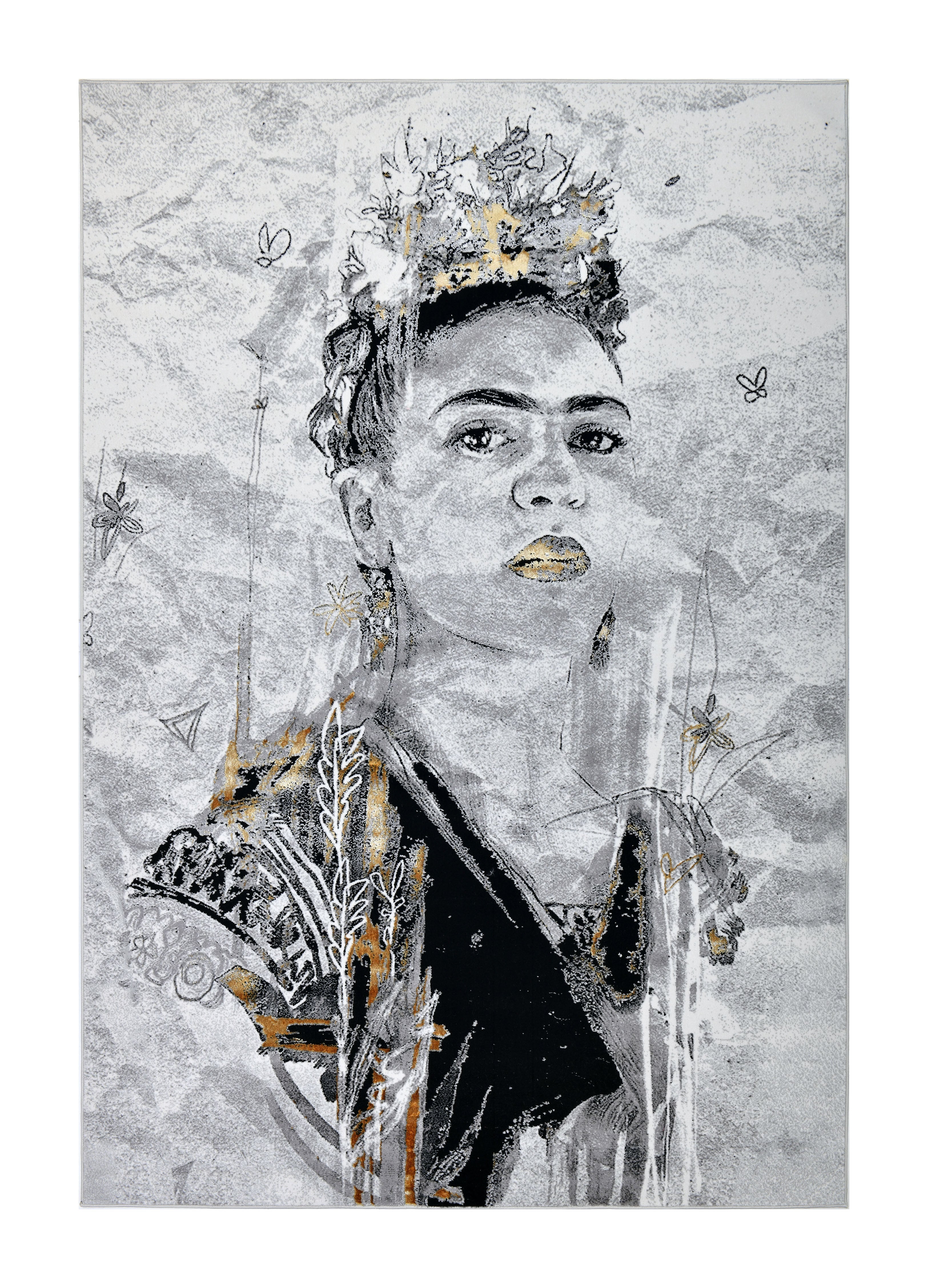 Soft-touch, Crowned Frida Kahlo, Light Grey, Black with a touch of Gold - Z342A