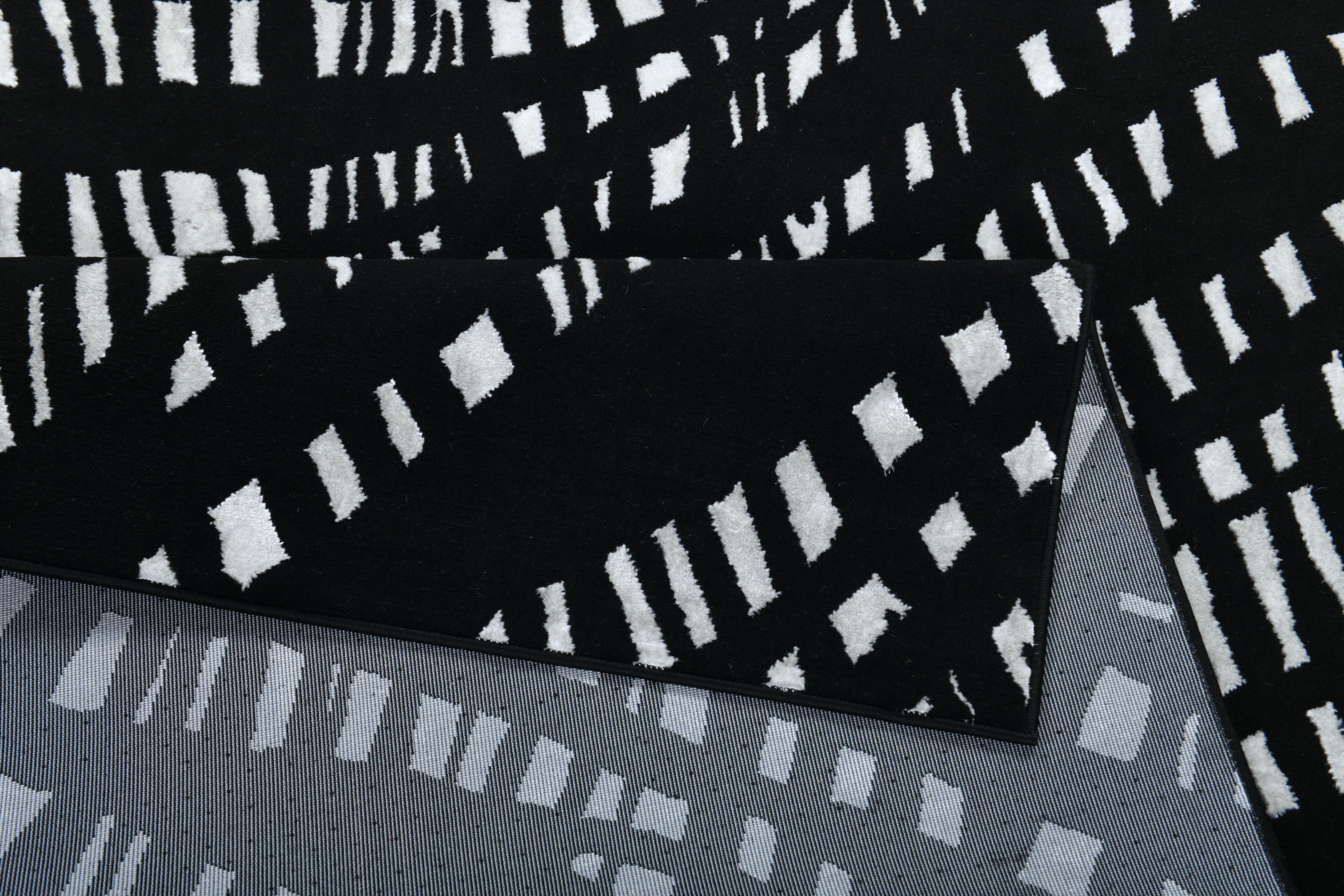 Modern Lustre Grid Rug – Black and Silver Tones - Z407A (POL820)