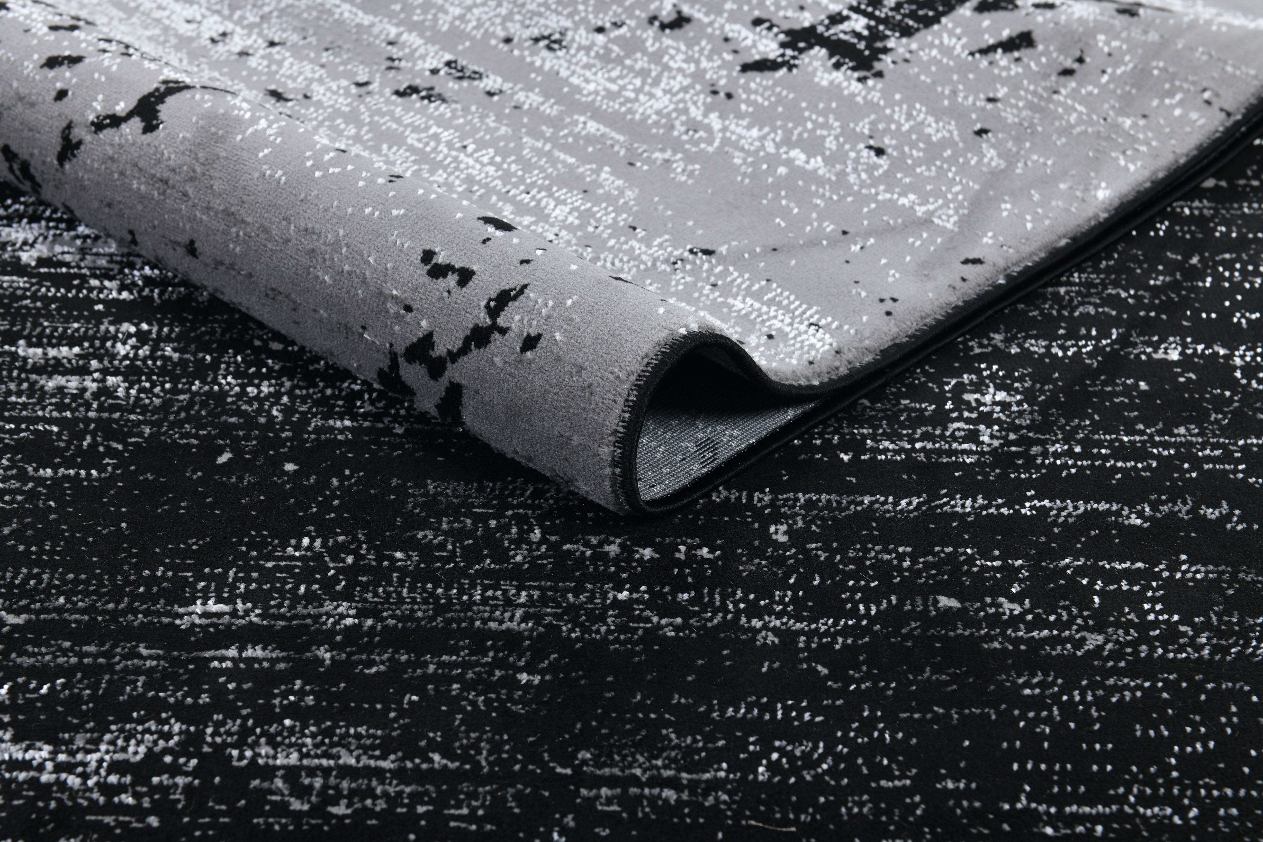 Contemporary Area Rug - Abstract Design in Soft Black with a Splash of Metallic Silver - Z408A (POL821)