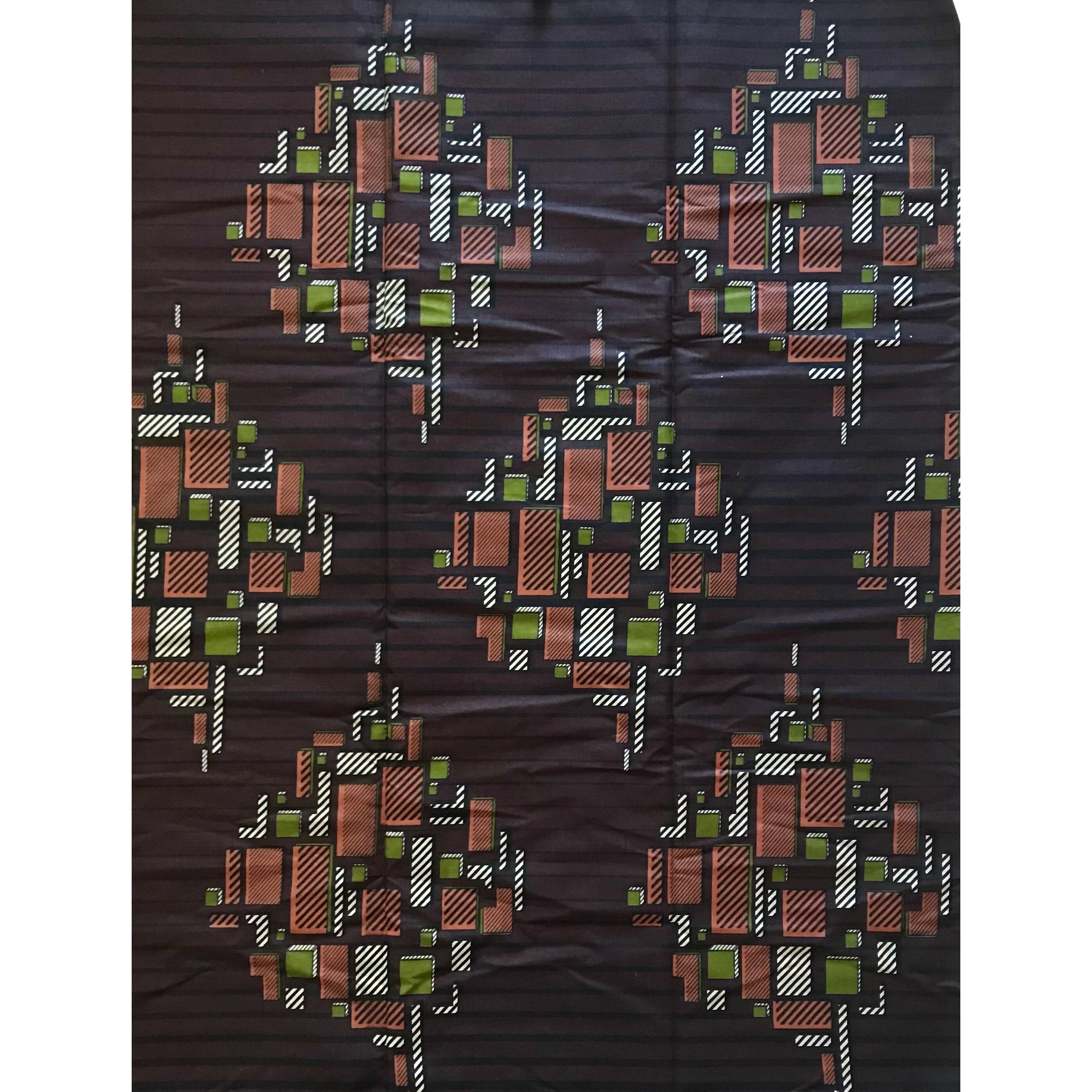 African Print Fabric/ Ankara - Shades of Brown, Green, Beige 'Kumasi Skyline' Design, YARD or WHOLESALE