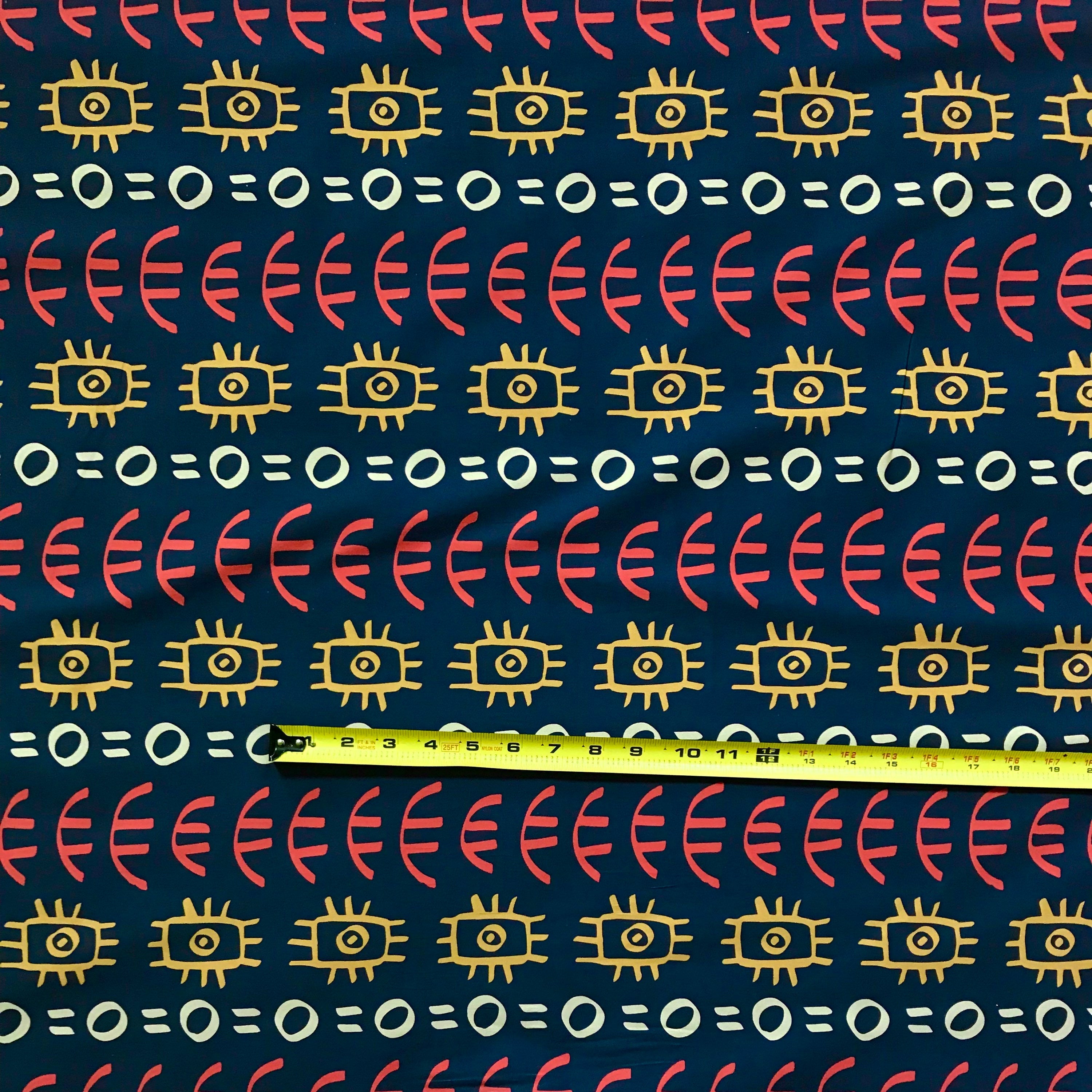 African Print, Stretch Cotton Satin Fabric- Navy, Orange, Marigold, Beige “Abimbola”, Per Yard