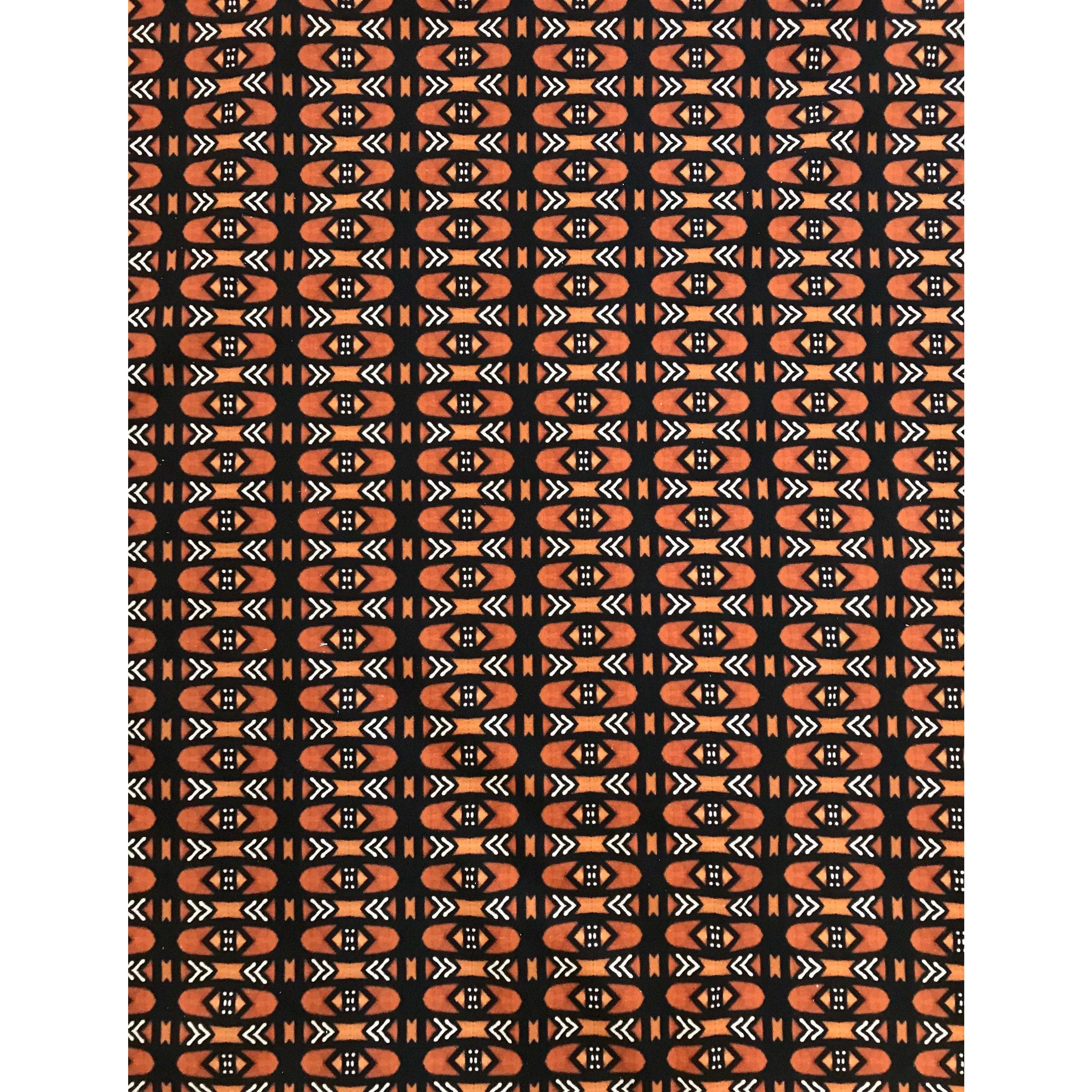 African Print, Denim/Upholstery/ Heavyweight Cotton Fabric- Brown, Black, White "Bogolanfini Mid," Per Yard