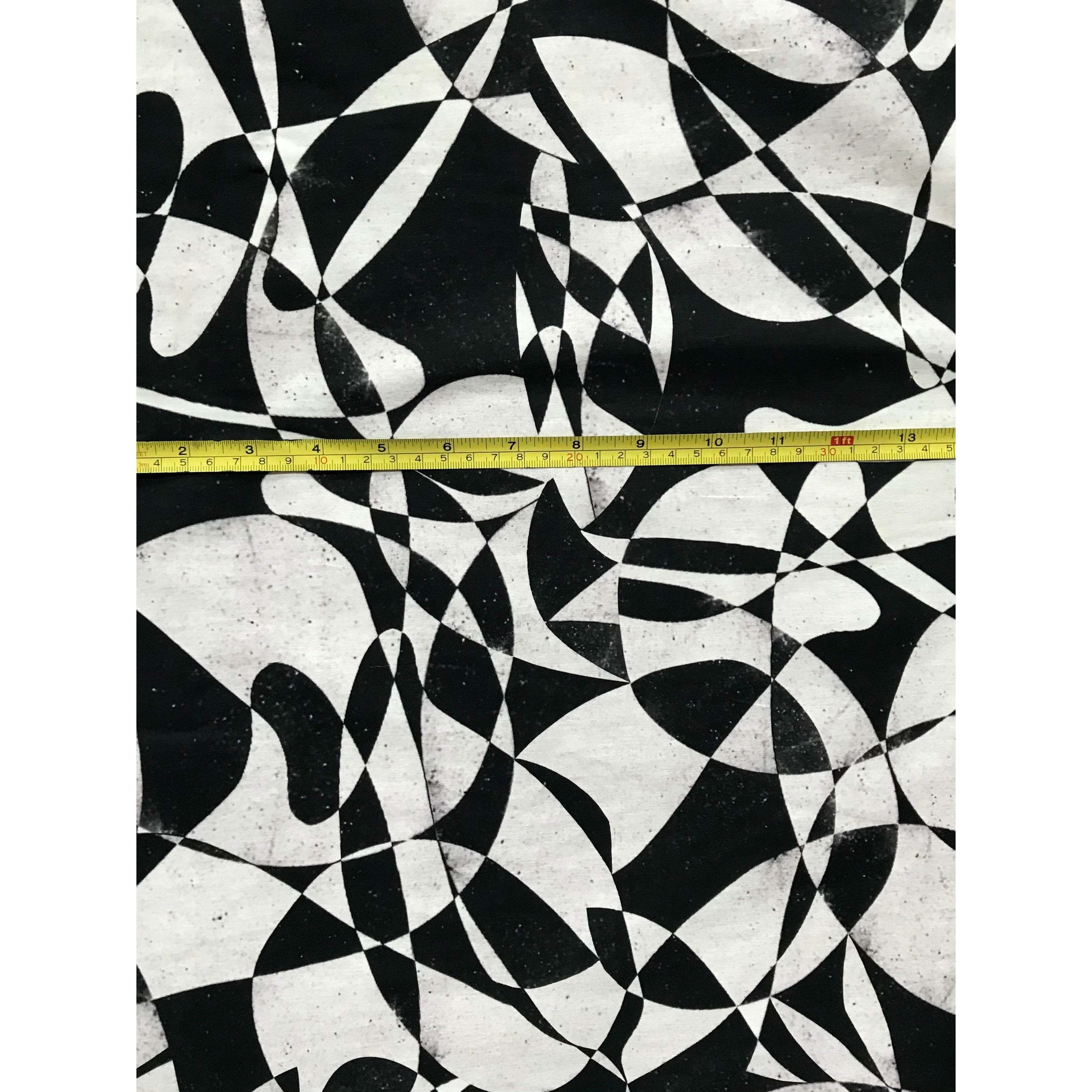 African Print, Elastic Knit Fabric - Black, White "Shattering the Glass Ceiling" Per Yard