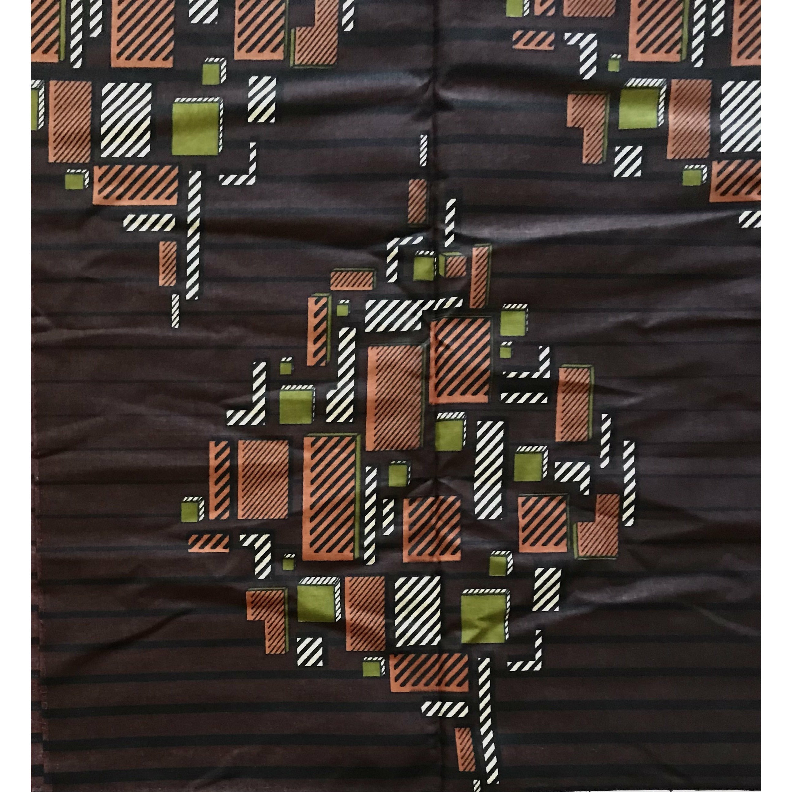 African Print Fabric/ Ankara - Shades of Brown, Green, Beige 'Kumasi Skyline' Design, YARD or WHOLESALE