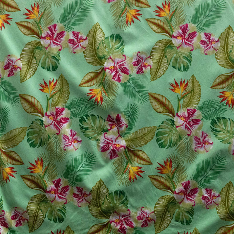 Hibiscus Birds of Paradise Palm Monstera Palm Banana Leaf Fabric | Cotton