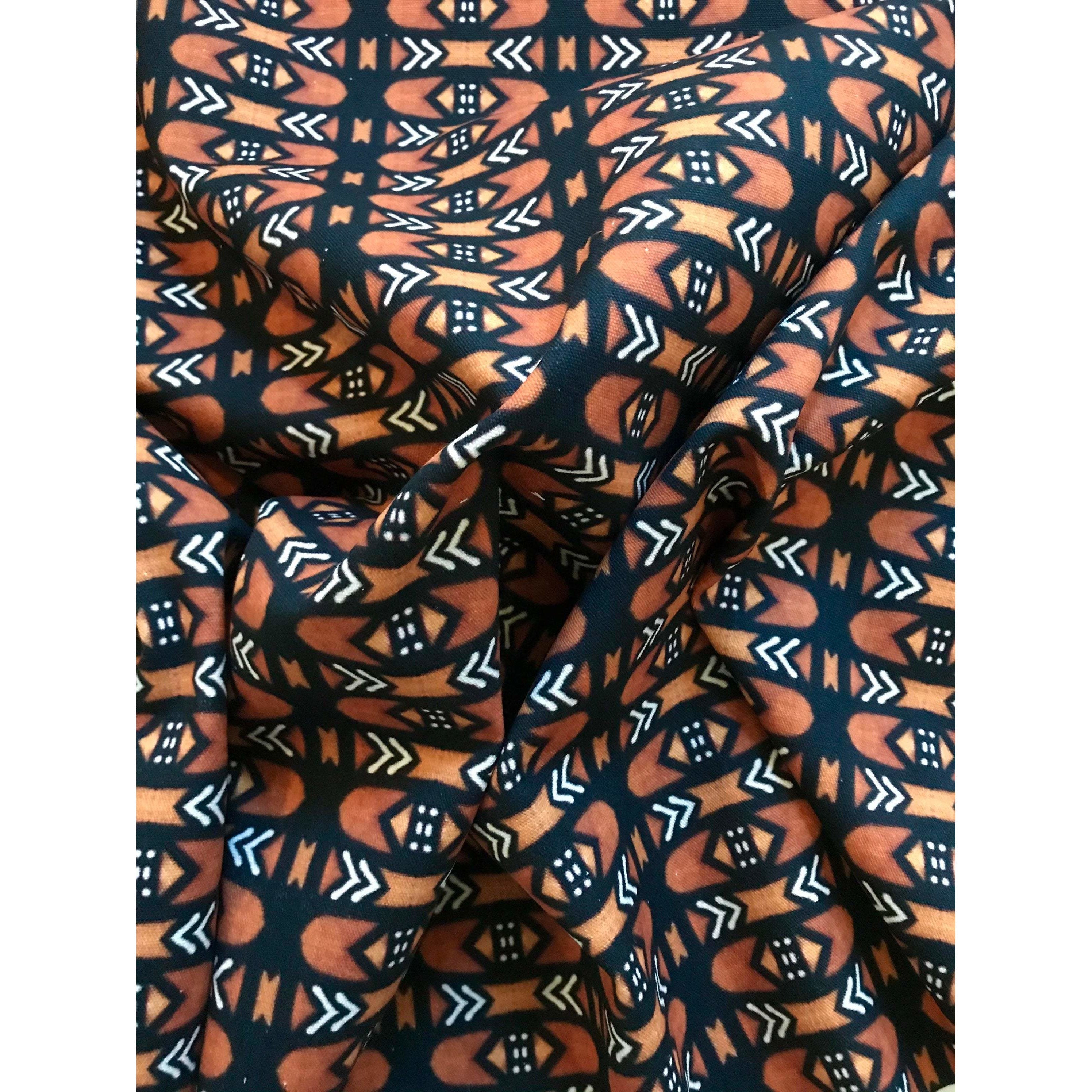 African Print, Denim/Upholstery/ Heavyweight Cotton Fabric- Brown, Black, White "Bogolanfini Mid," Per Yard