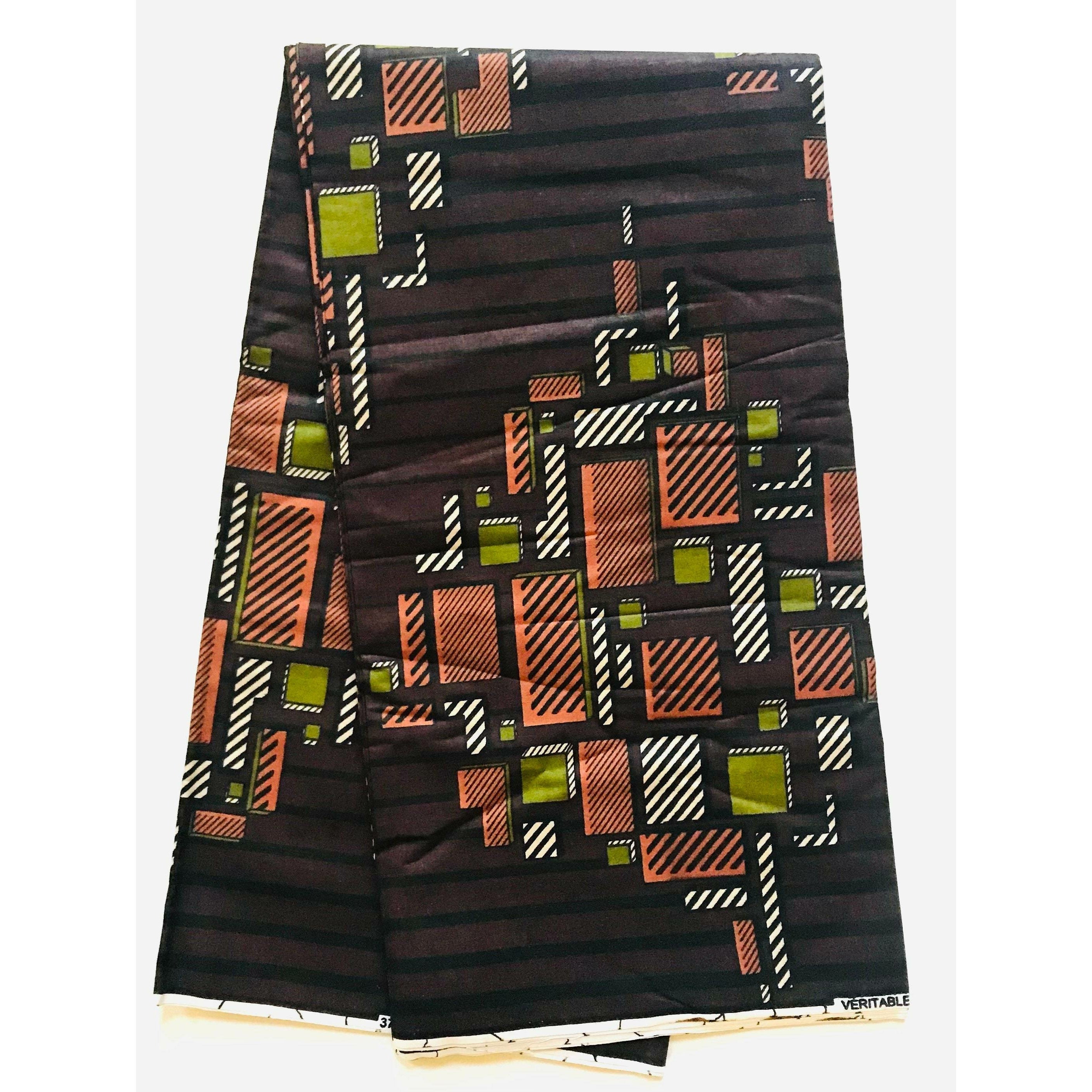 African Print Fabric/ Ankara - Shades of Brown, Green, Beige 'Kumasi Skyline' Design, YARD or WHOLESALE