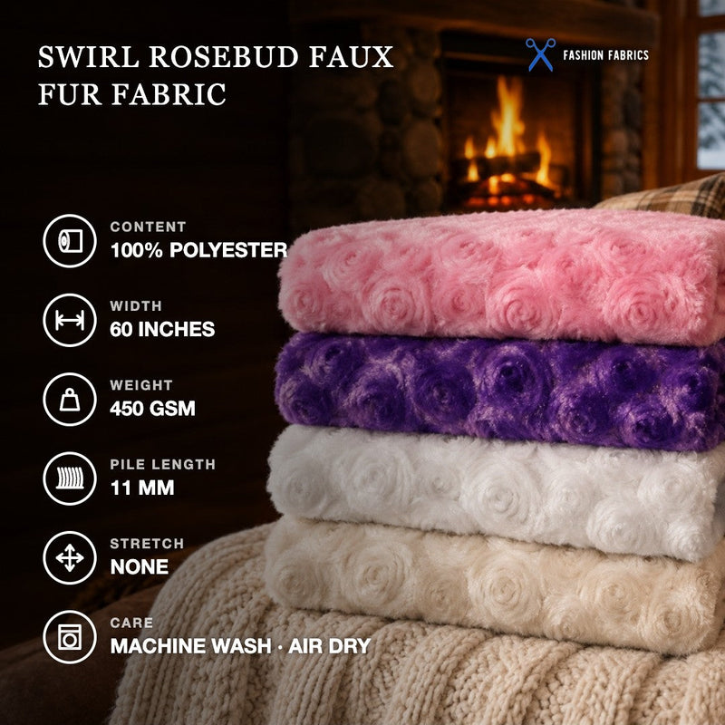 Swirl Rosebud Faux Fur Fabric