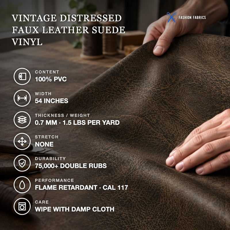 Vintage Distressed Faux Leather Suede Vinyl Fabric