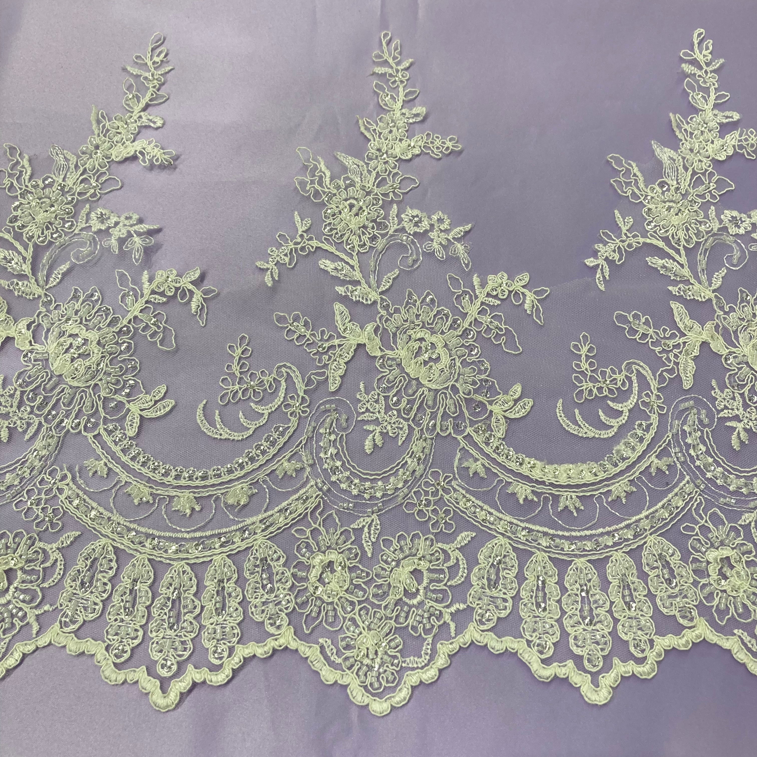Beaded & Corded Lace Trimming Embroidered on 100% Polyester Net Mesh | Lace USA - 96986W/1-HB