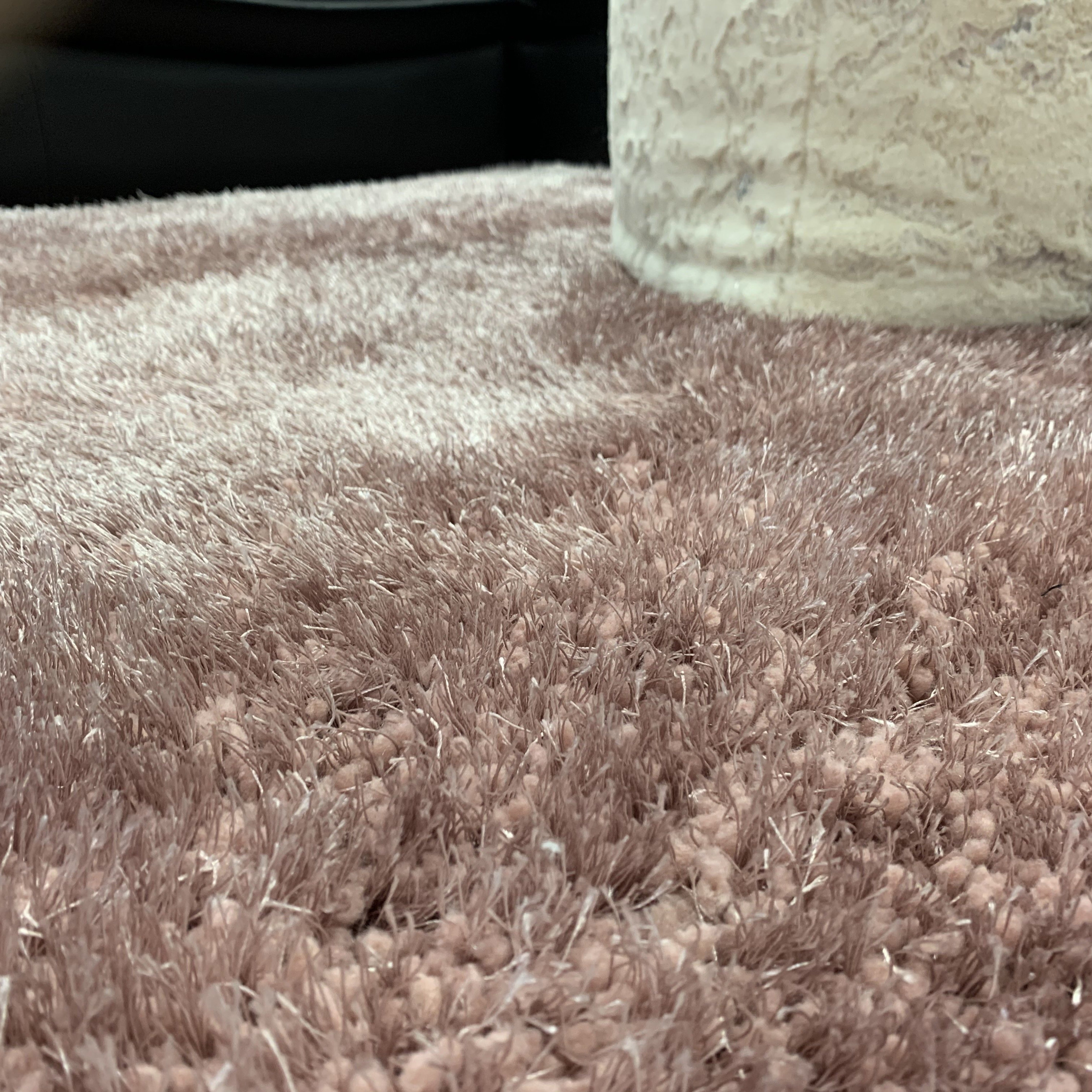 Pale Or Dusty Pink Solid Shag Area Rug/Carpet - Crafted from 100% Polyester, Plush Fluffy Shine, Thick and Thin Yarns Design