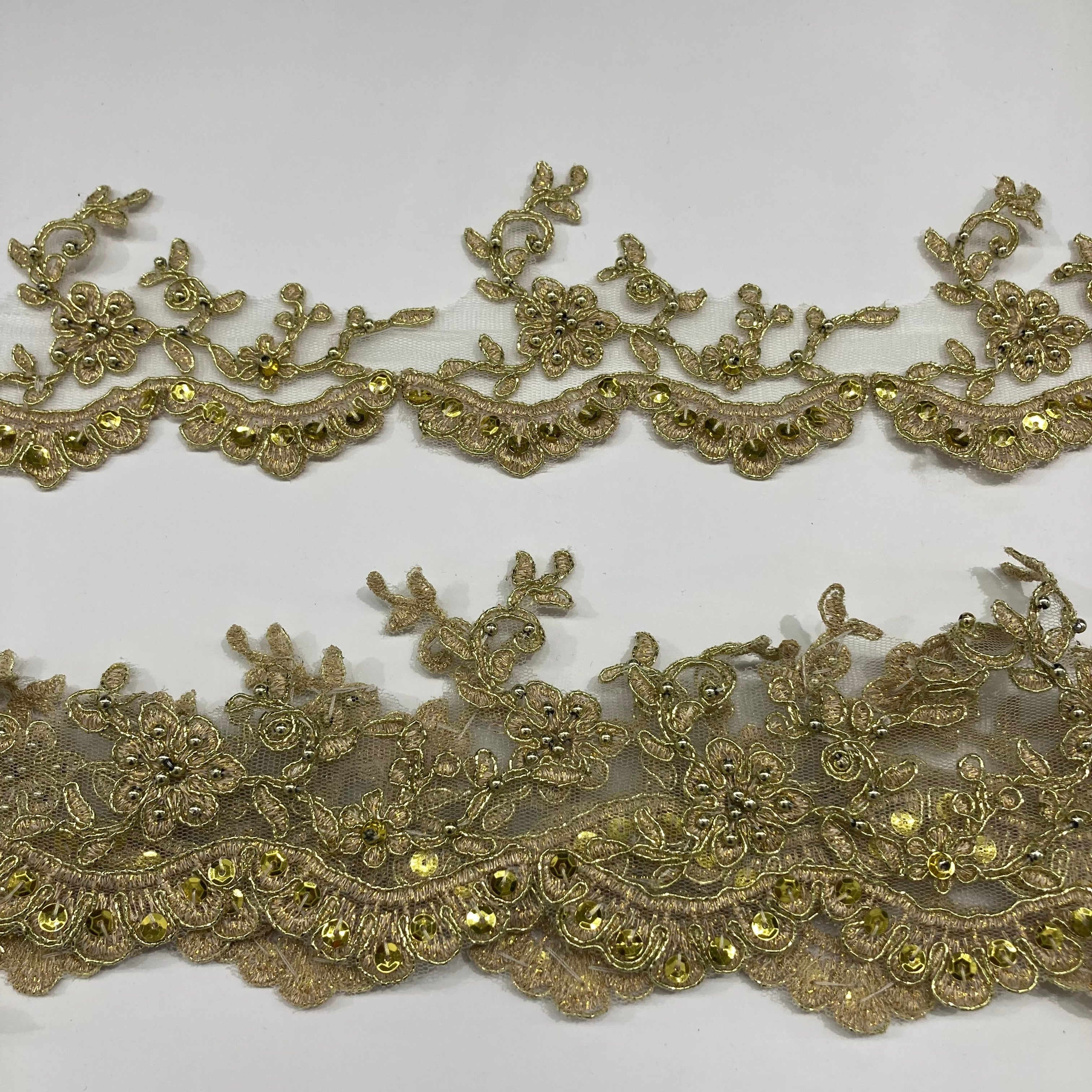 Beaded & Corded Lace Trimming Embroidered on 100% Polyester Net Mesh | Lace USA - 95955W-BP