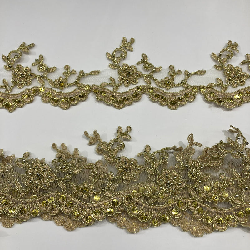 Beaded & Corded Lace Trimming Embroidered on 100% Polyester Net Mesh | Lace USA - 95955W-BP