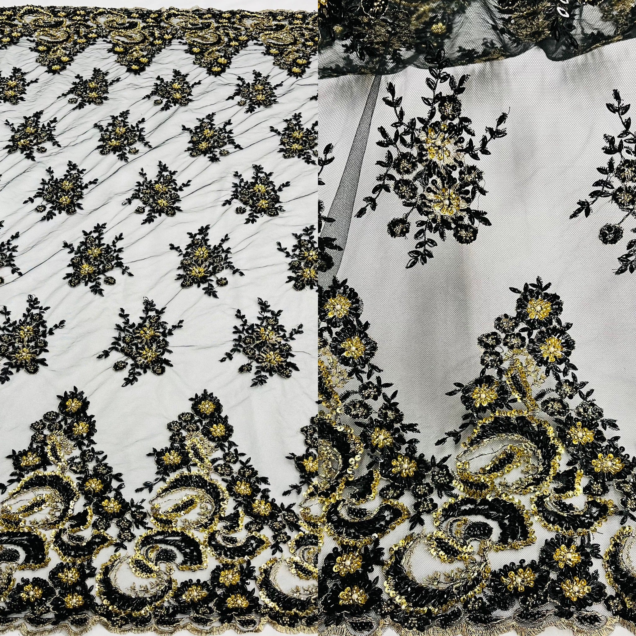 Beaded & Sequined Lace Fabric Embroidered on 100% Polyester Net Mesh | Lace USA - GD-201
