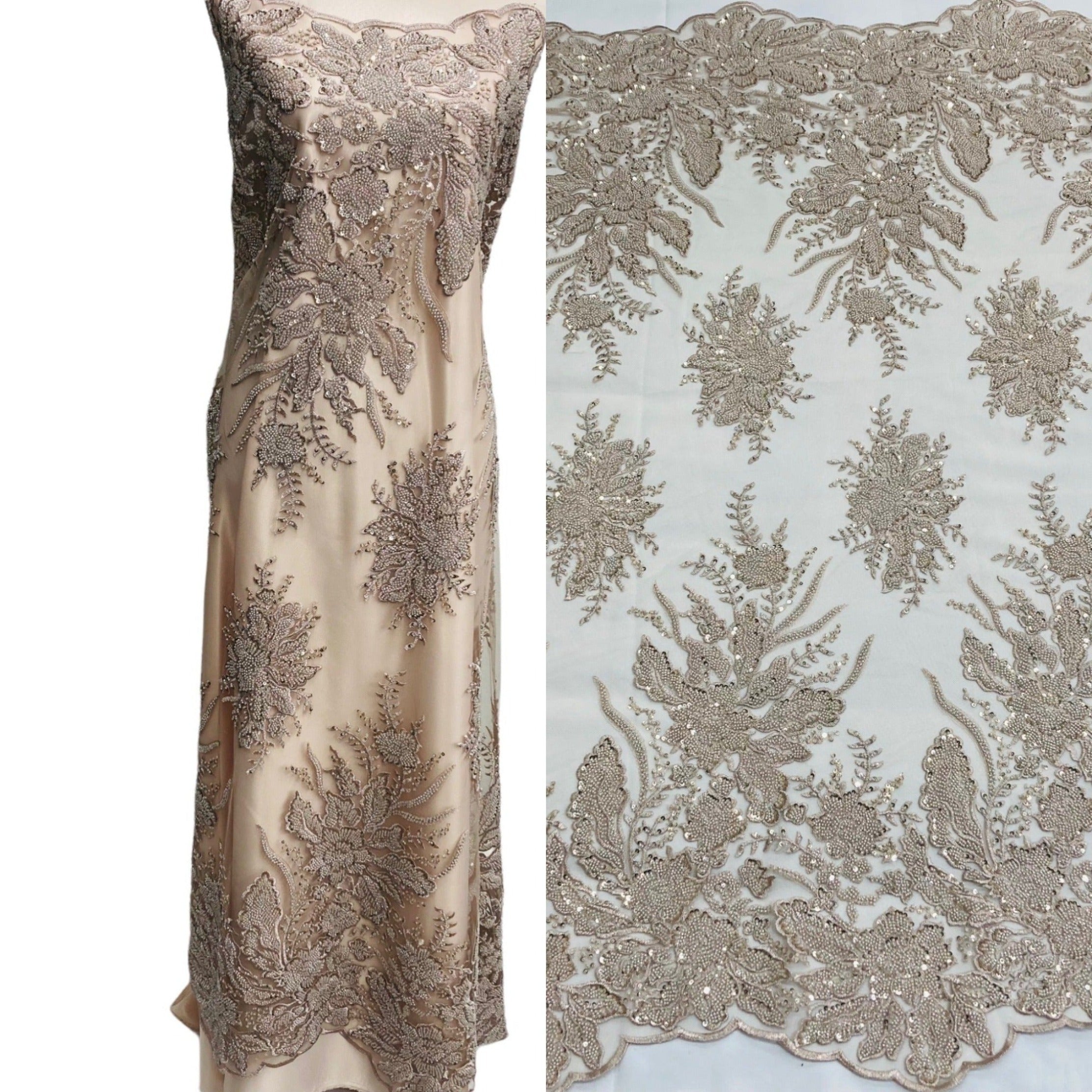 Beaded Lace Fabric Embroidered on 100% Polyester Net Mesh | Lace USA - GD-108