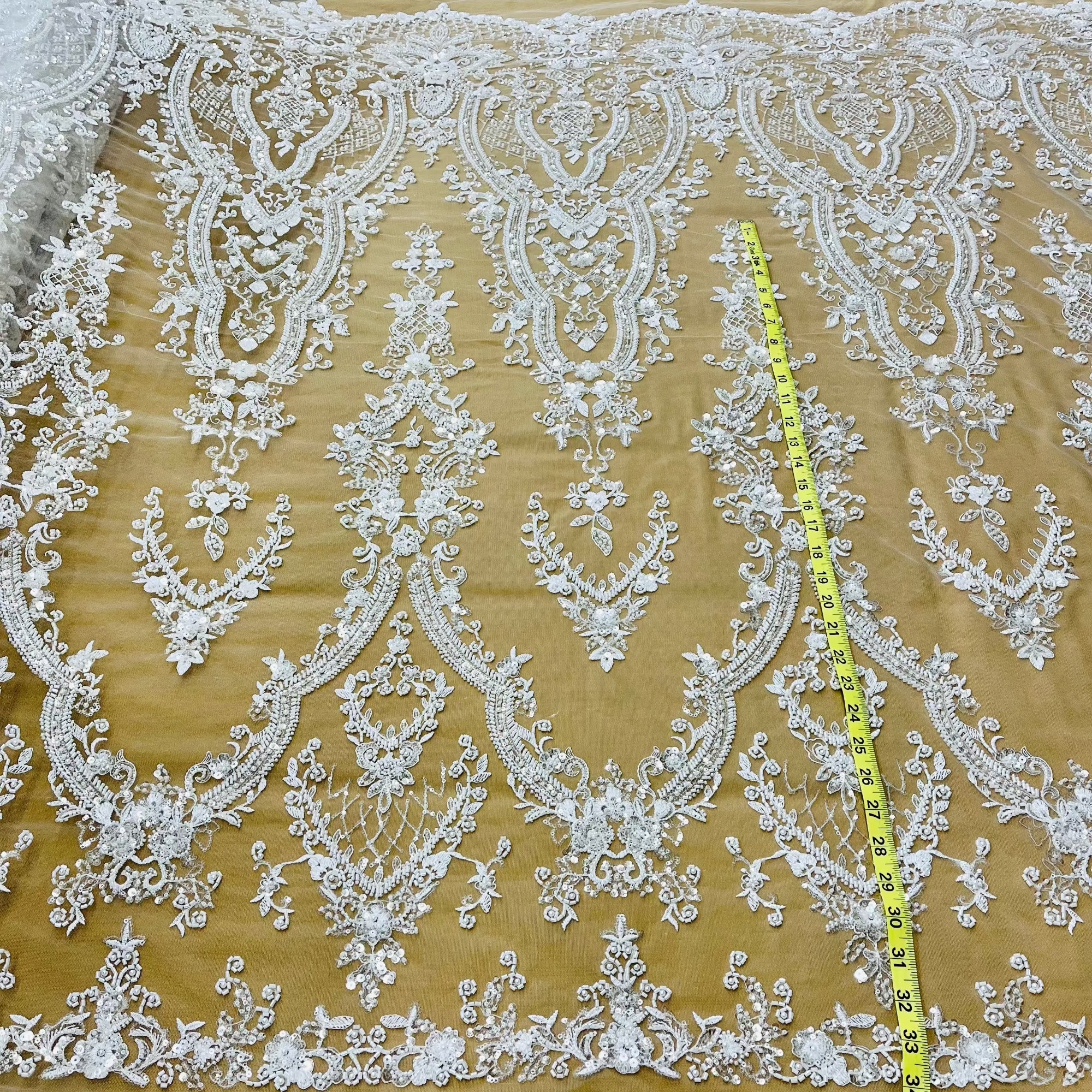 Beaded Lace Fabric Embroidered on 100% Polyester Net Mesh | Lace USA - GD-227239