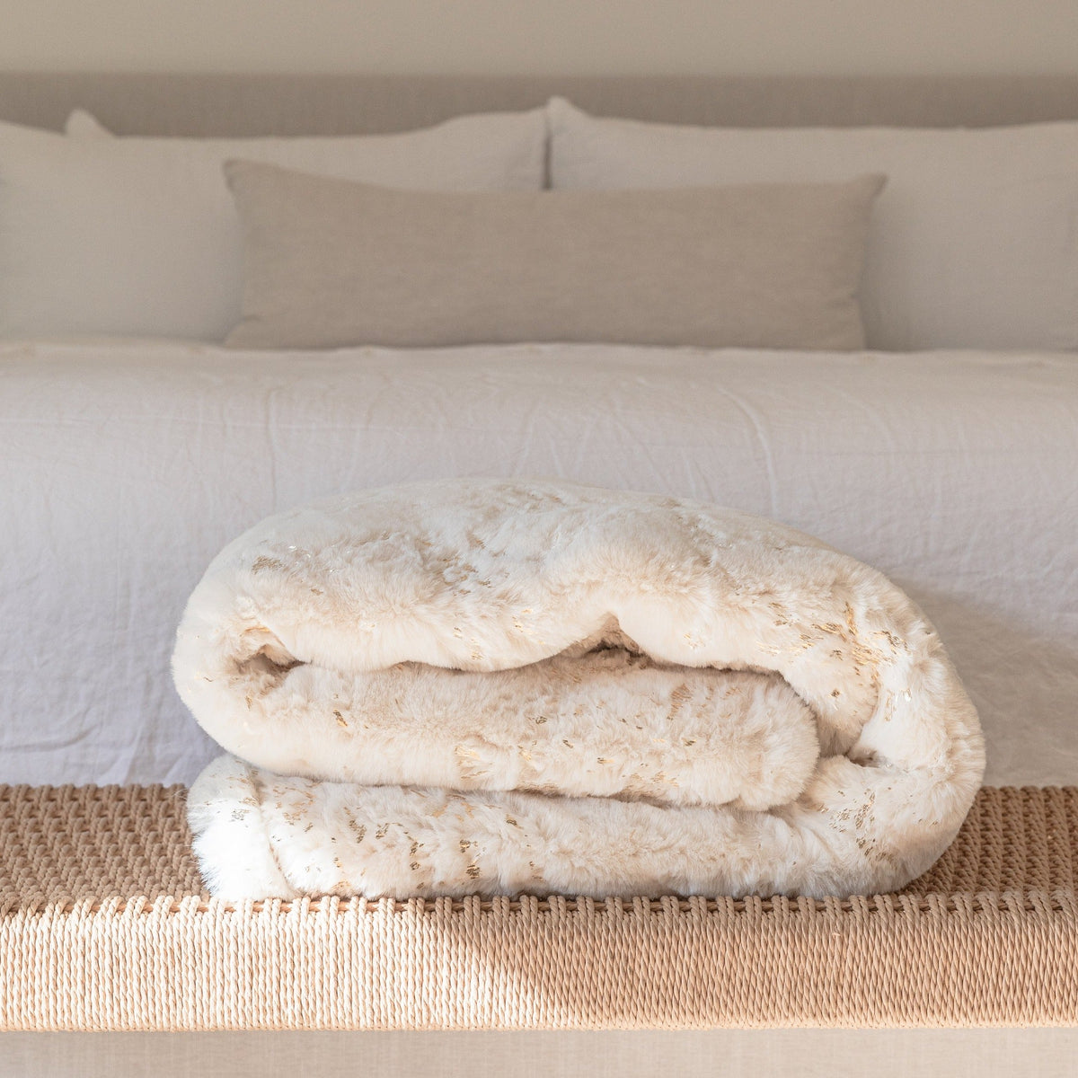 Metallic Golden Scattered Shimmery Design Faux Rabbit Touch Soft Throw Blanket - Coverlet/ Quilt/ Throw/ Bedspread/ Bedcover