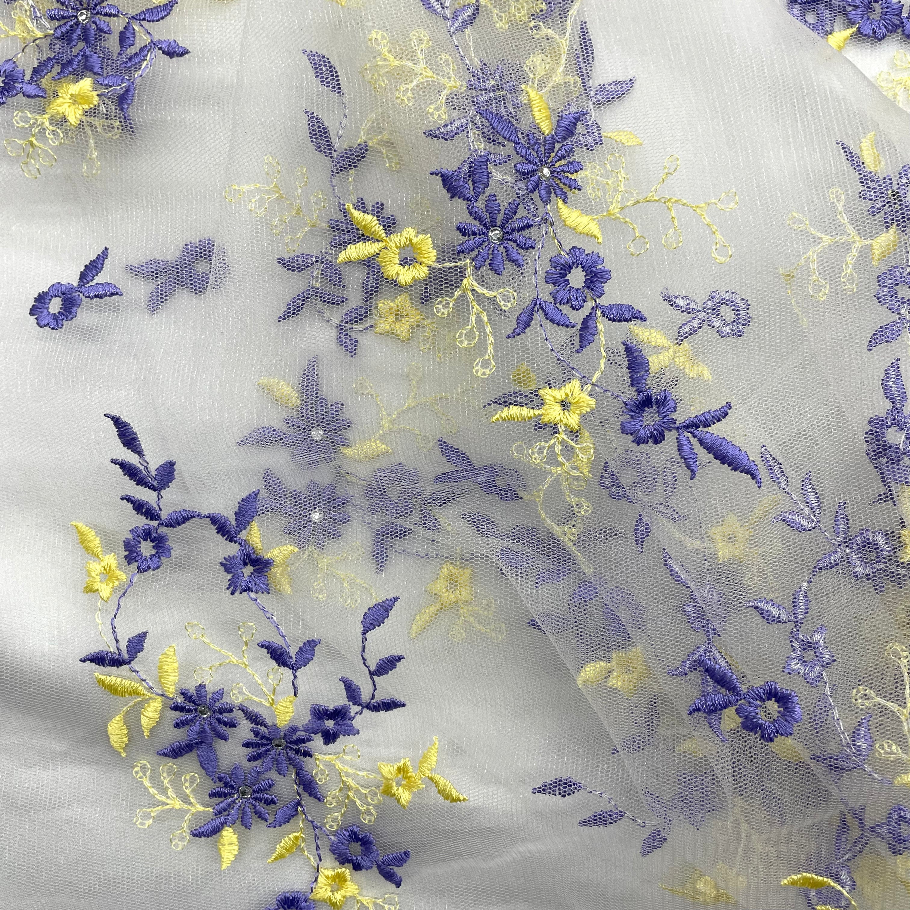 Beaded Lace Fabric Embroidered on 100% Polyester Net Mesh | Lace USA - 42091W-RS