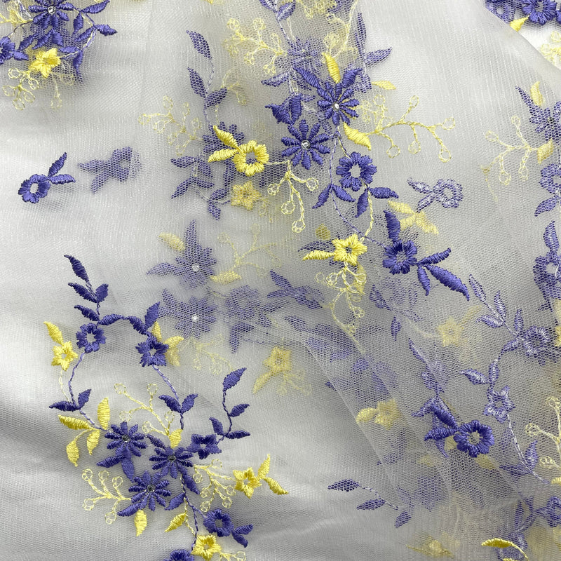 Beaded Lace Fabric Embroidered on 100% Polyester Net Mesh | Lace USA - 42091W-RS